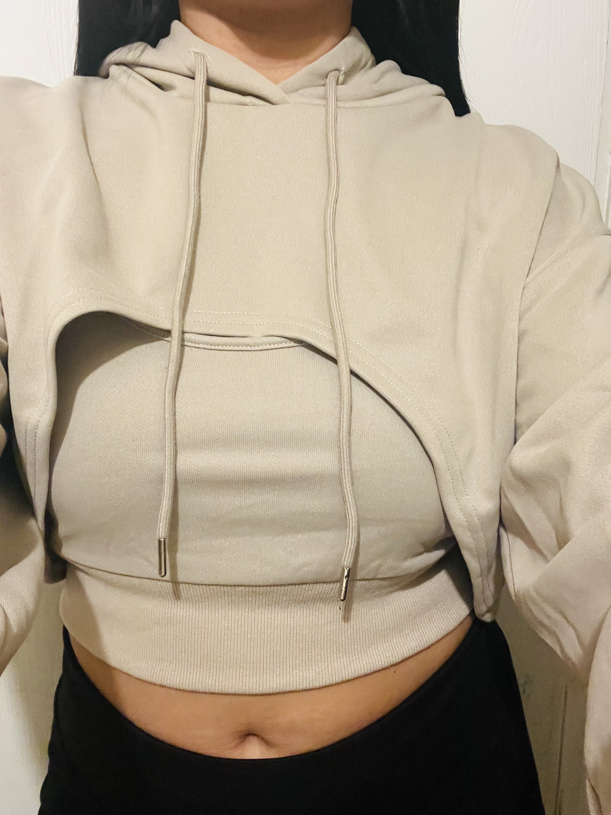 solid crop tank top with drawstring hoodie