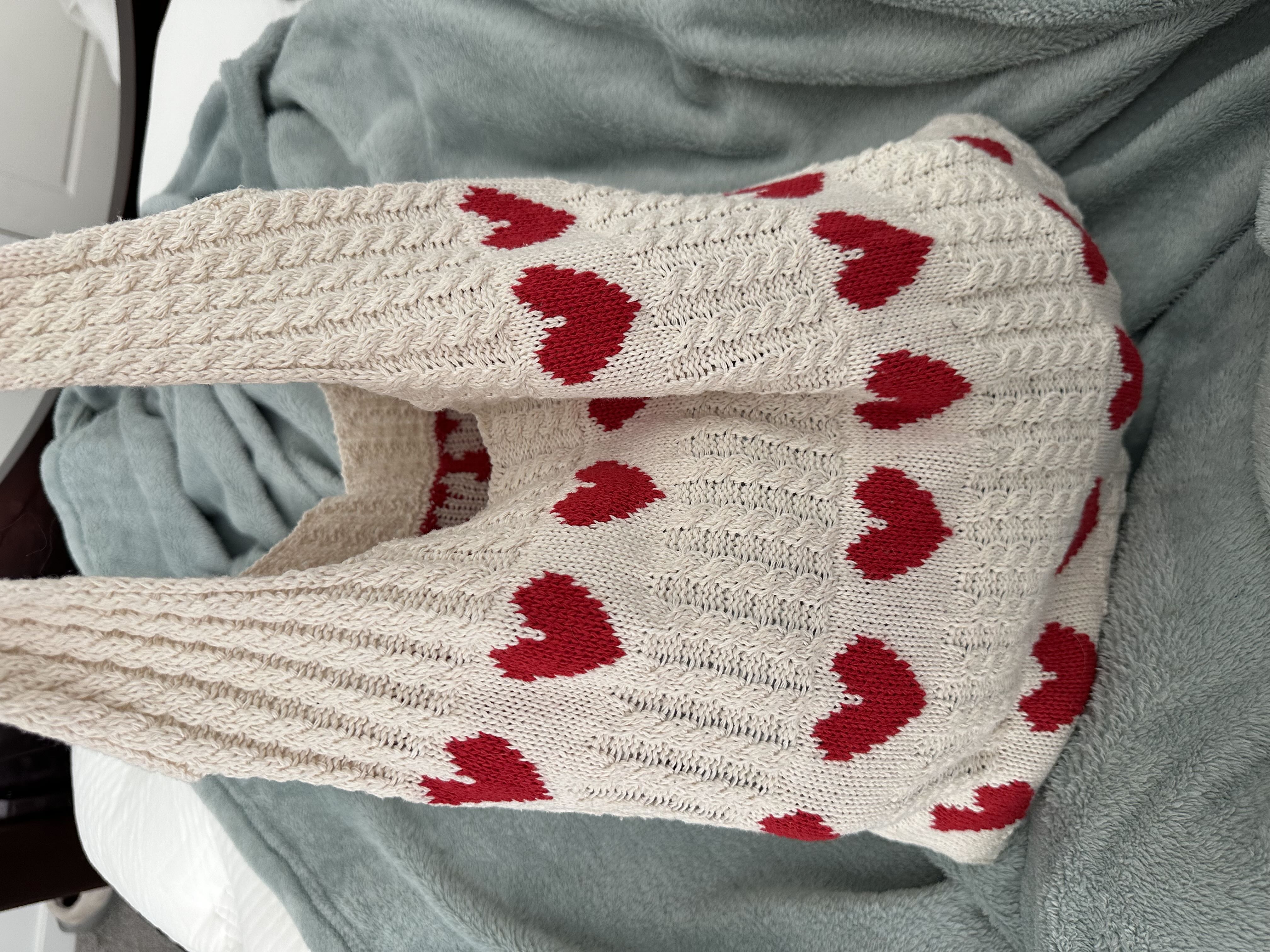 Strawberry Milk Knit Fabric Heart Pattern Braided Tote Bag