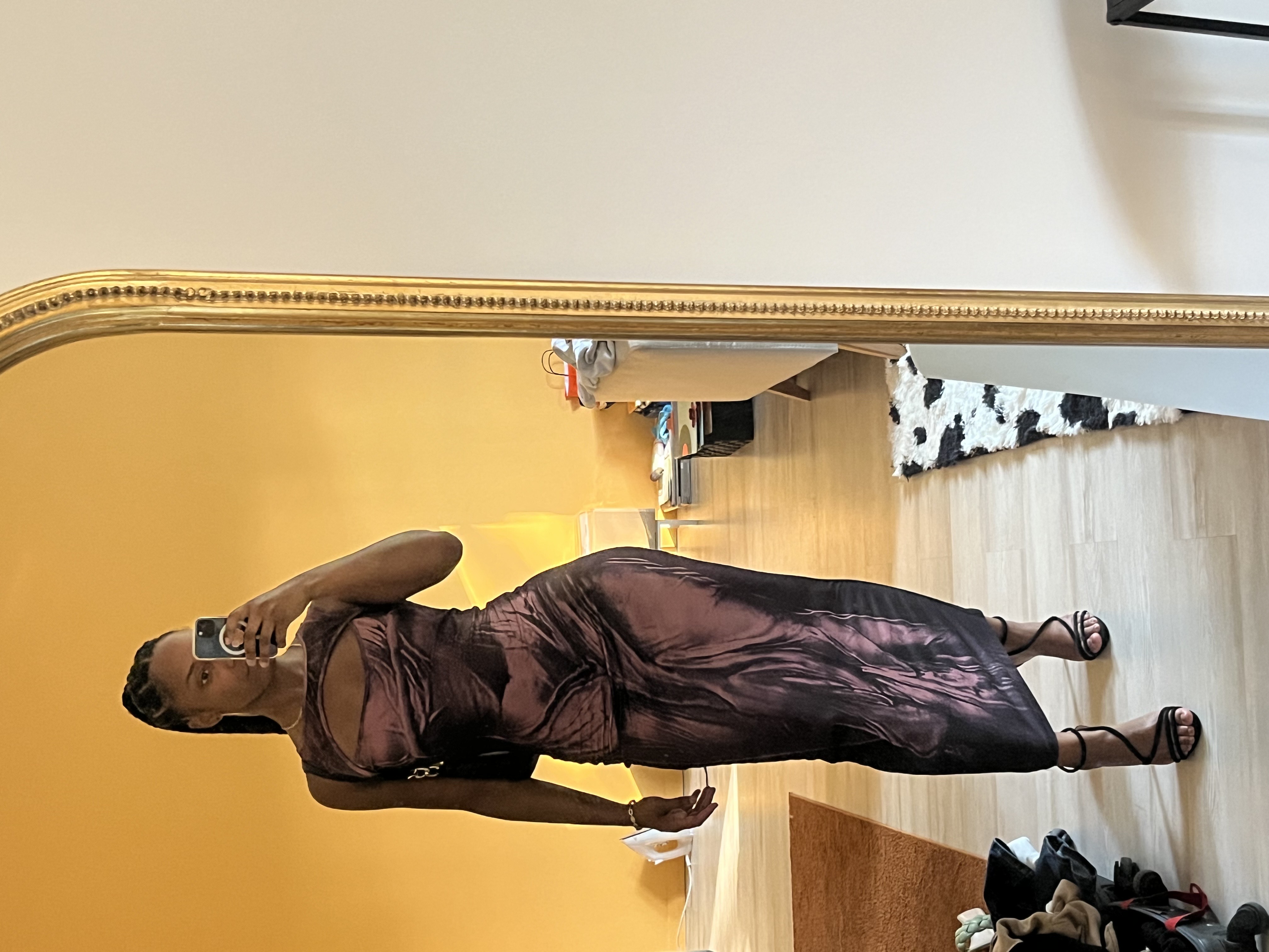 trompe l'oeil prints cut out knitted maxi dress Knit Fabric Trompe L'oeil Prints Cut Out Knitted Maxi Dress For Exhibition