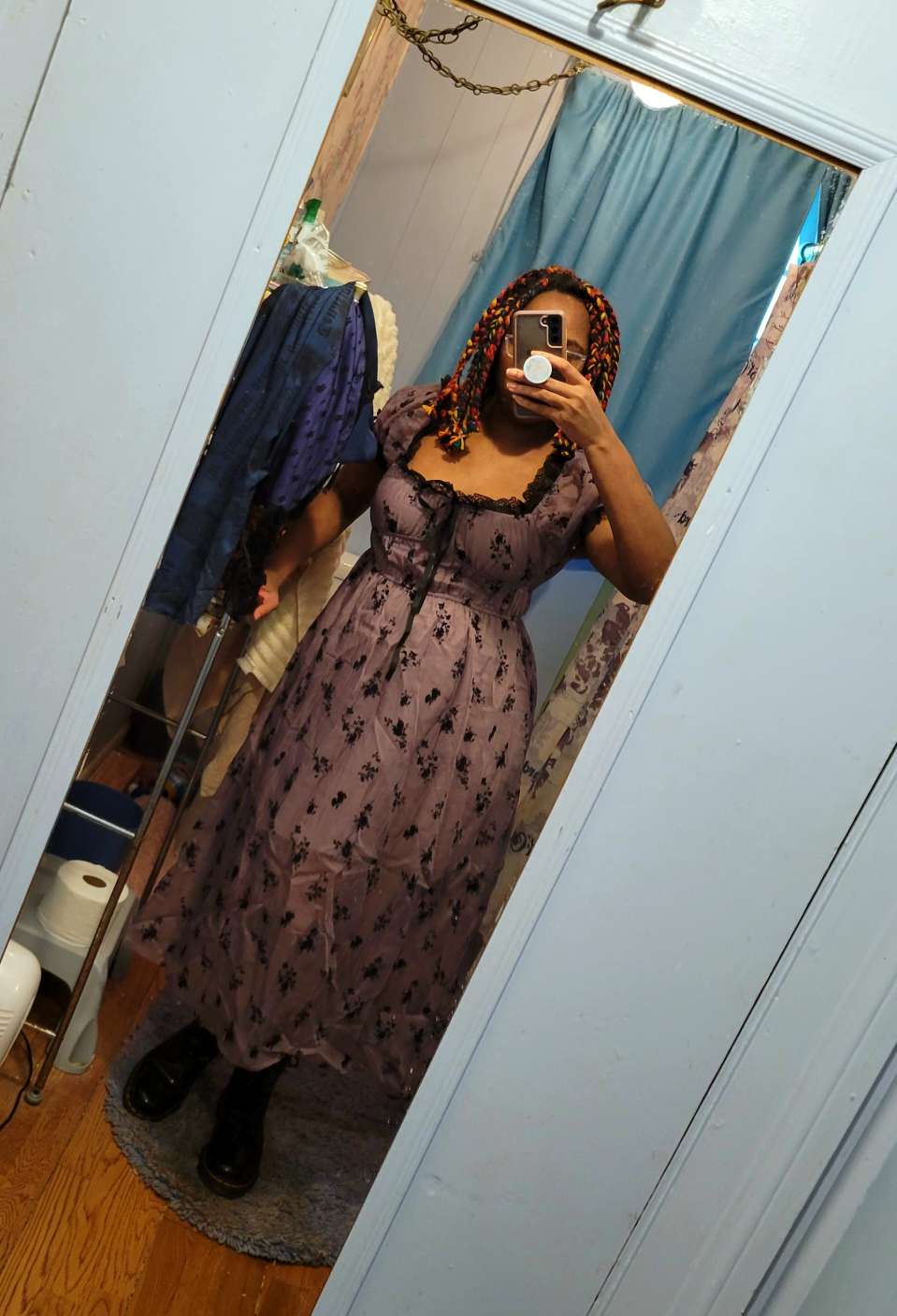 Puff Sleeve Dress Floral Knotted Lace Trim Puff Sleeve Maxi