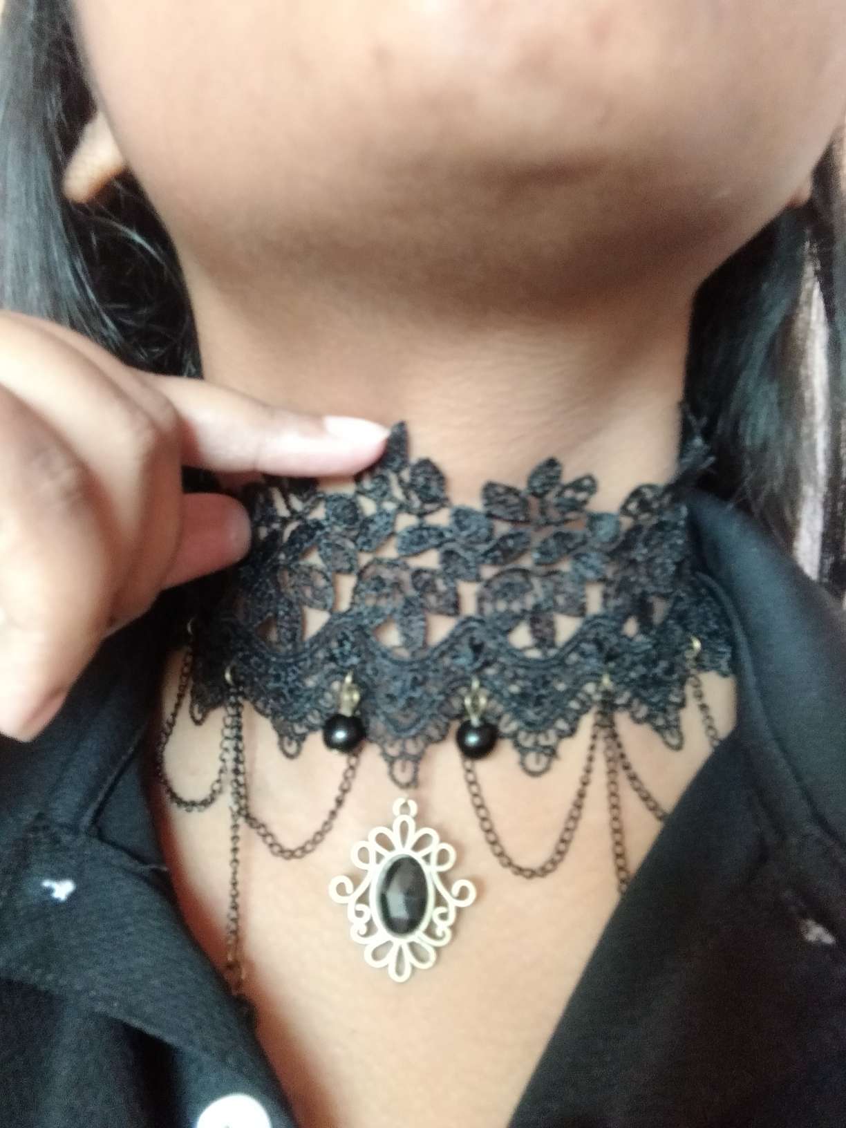 Choker Ras-de-cou Gothique Dentelle Noire Et étoile - Faux Cuir Femme