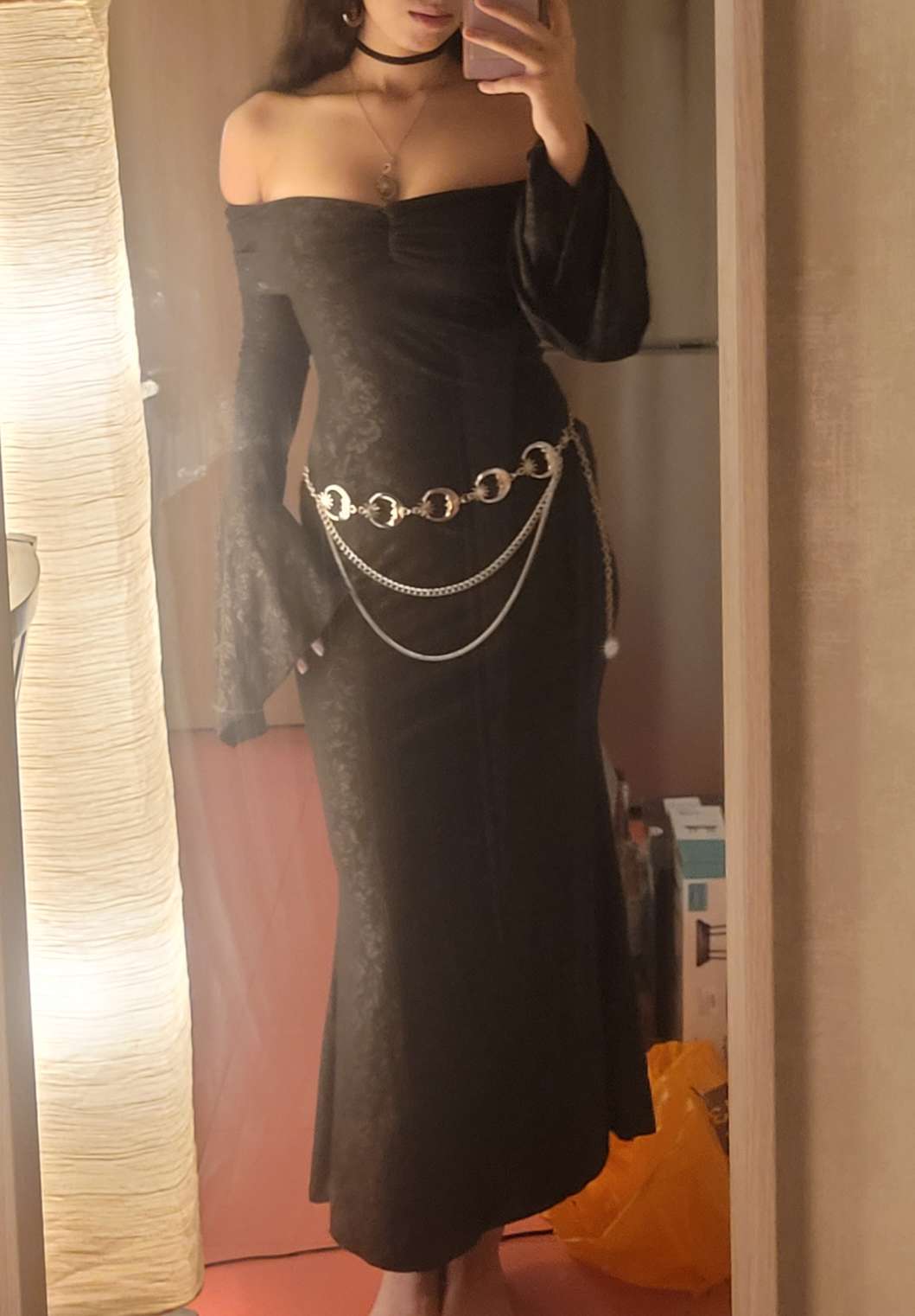 Jacquard Off-shoulder Bell Sleeve Maxi Dress For Date Exhibition