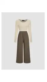 Solid Knitted Crop Top &  Wide Leg Trousers Set