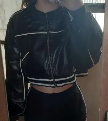 【Cider】PU ソリッド ジッパー バイカー ジャケット Faux Leather Round Neckline Solid Zipper Biker Jacket For