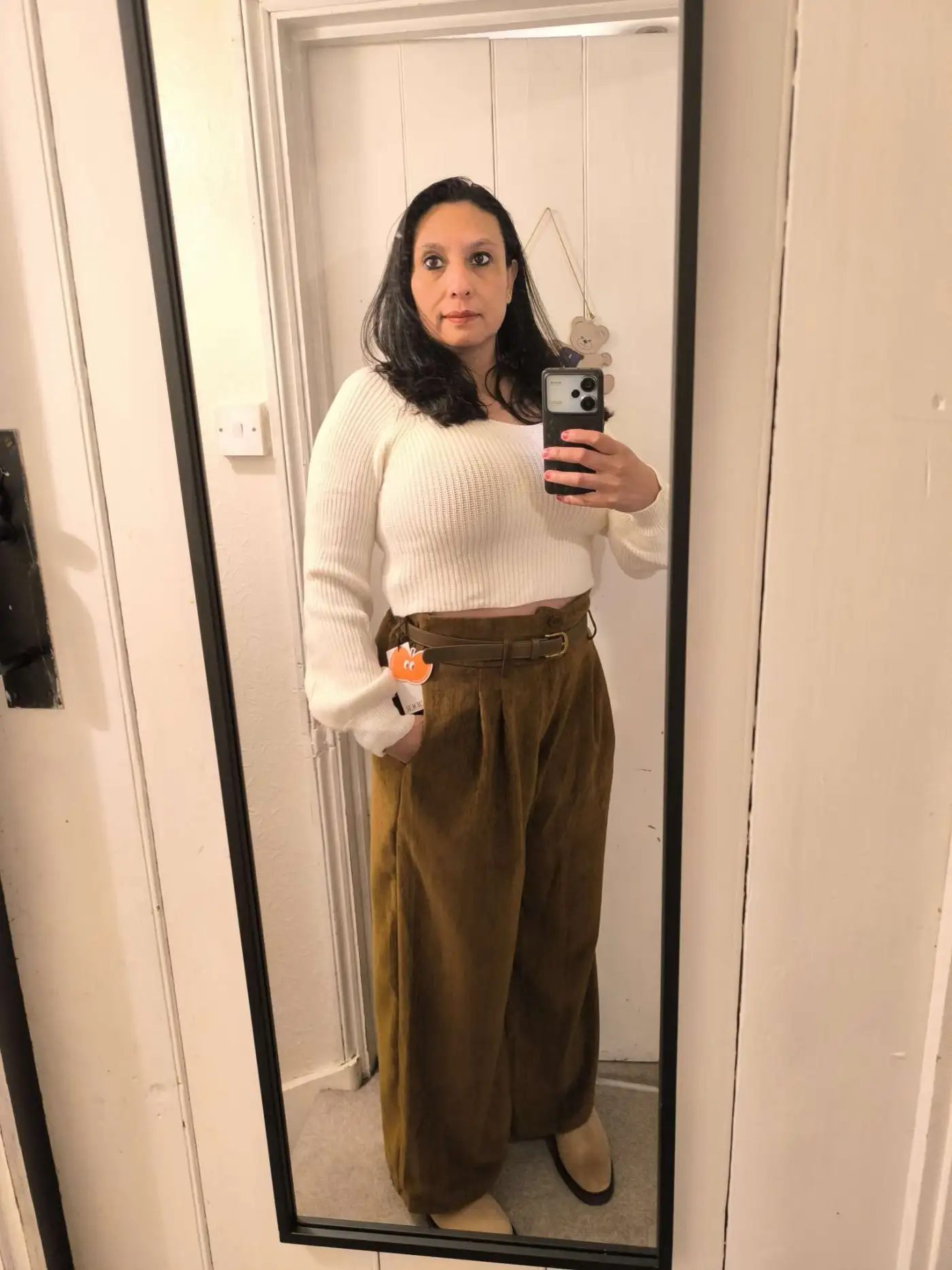 Corduroy Corduroy High Rise Solid Pleated Wide Leg Trousers With Belt For Work