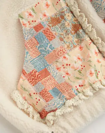 Fleece Stand Collar Floral Oversized Jacket