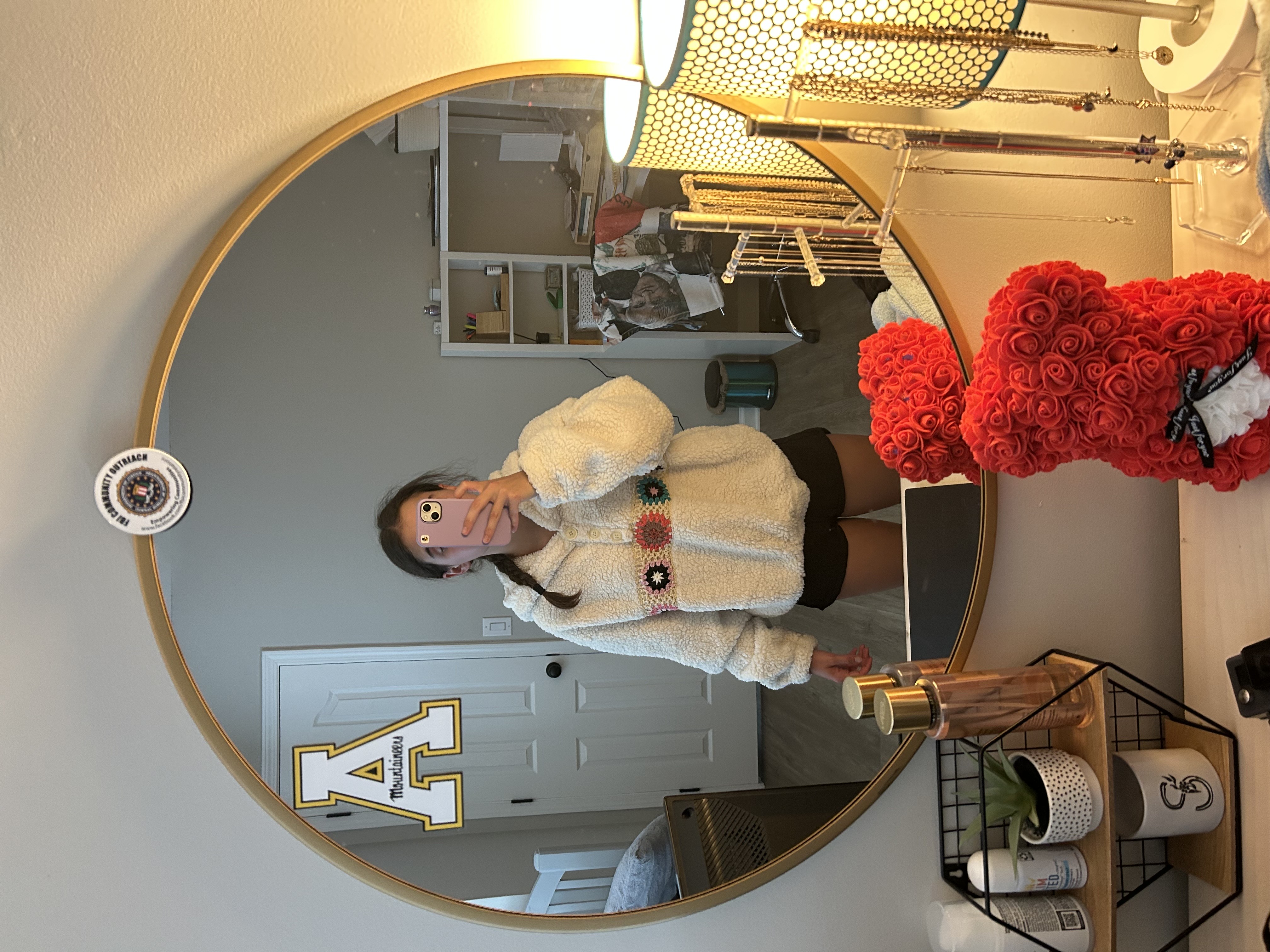 Fleece Floral Crochet Hoodie - Cider