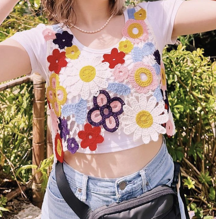 Colorful Floral Crochet Top - Cider