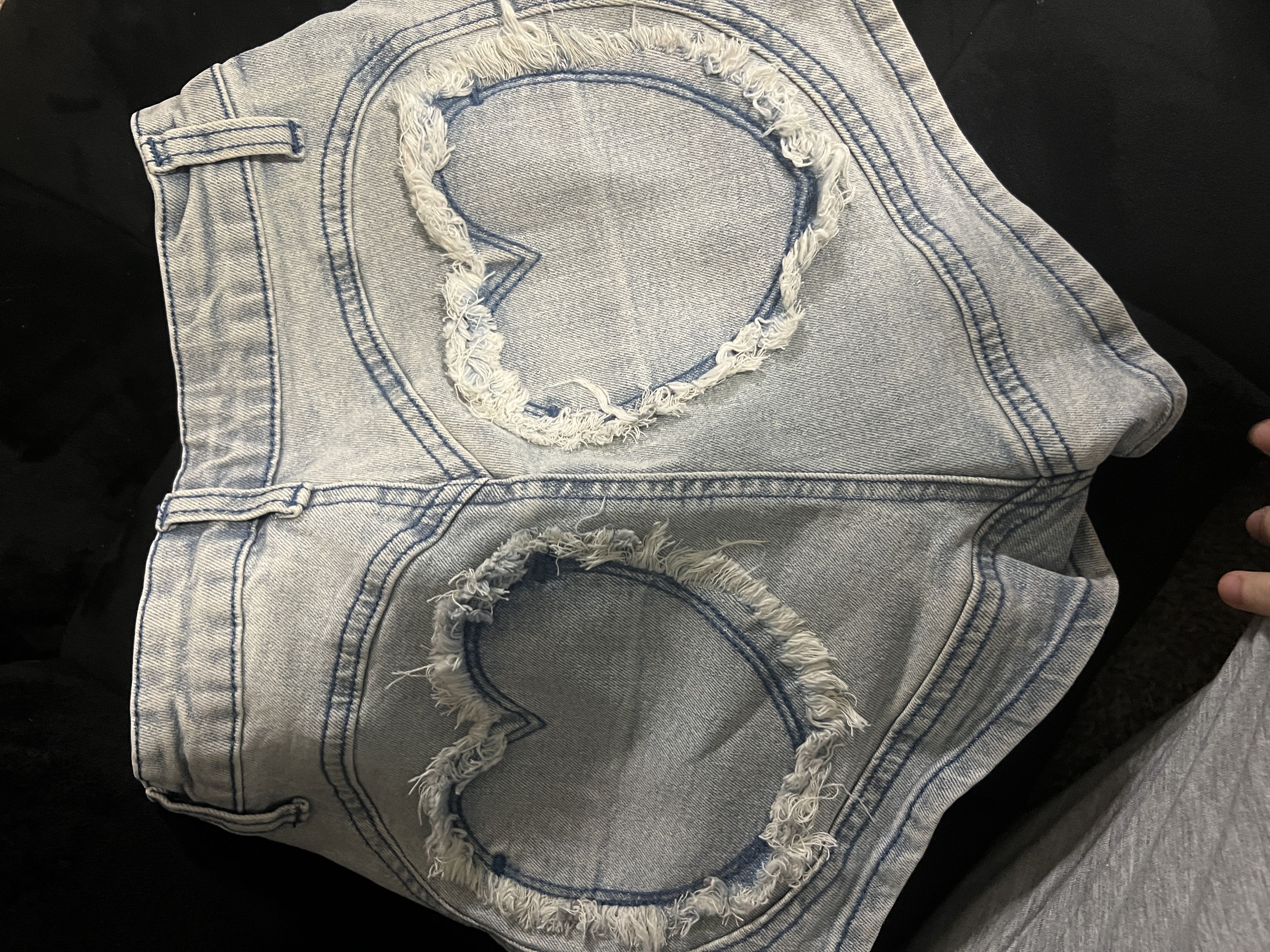 Denim Middle Waist Heart Pocket Shorts For Date Daily Casual