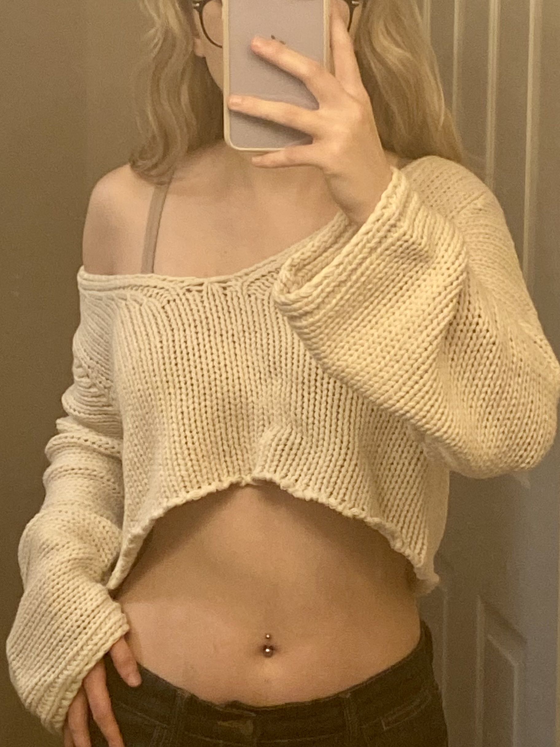 Solid Knitted Long Sleeve Crop Top - Cider
