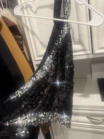 Sabrina Carpenter Outfit Sequins Sequin Halter Neckline Contrasting Binding Crop Tank Top For Party/Clubbing