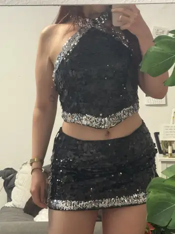 Sequin Low Rise Contrasting Hem Mini Skirt