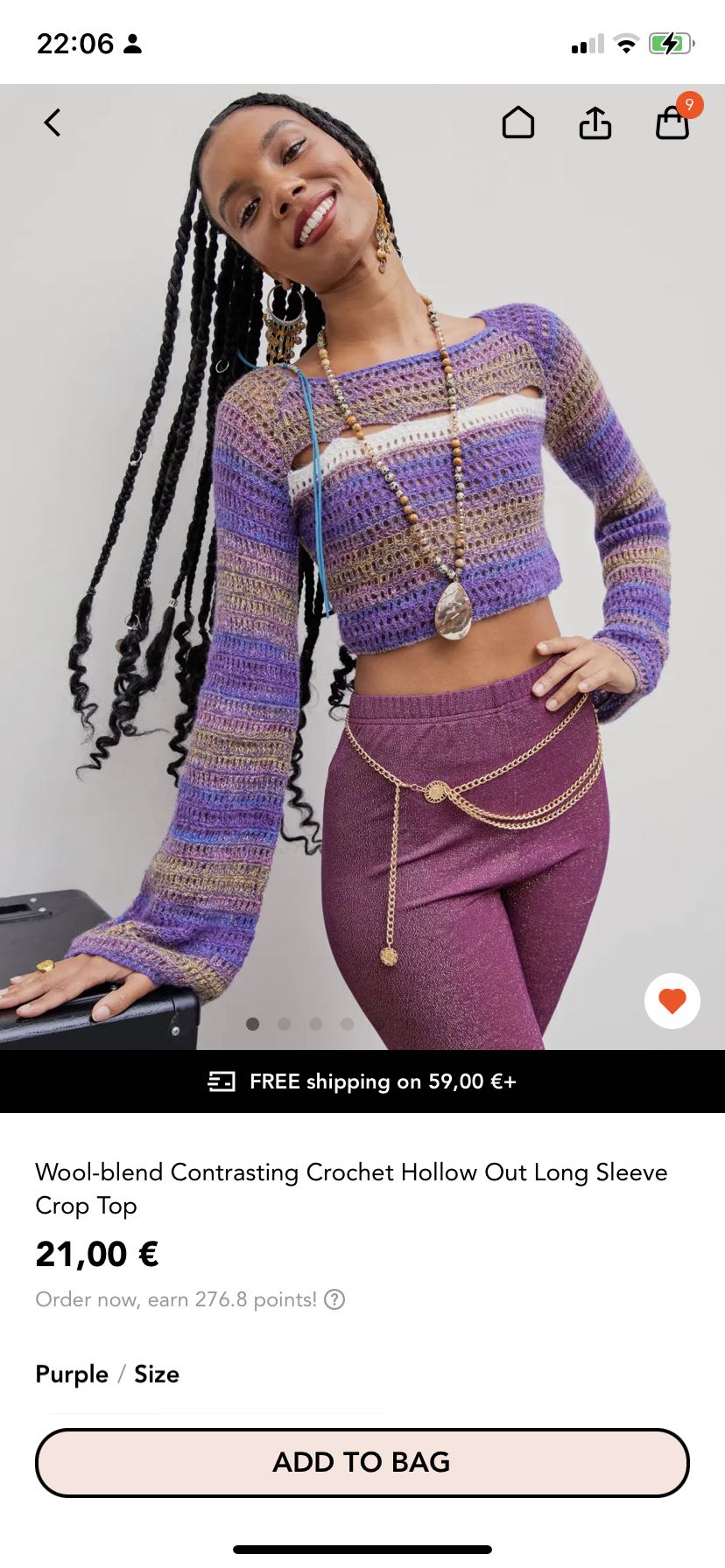 Wool-blend Contrasting Crochet Hollow Out Long Sleeve Crop Top - Cider