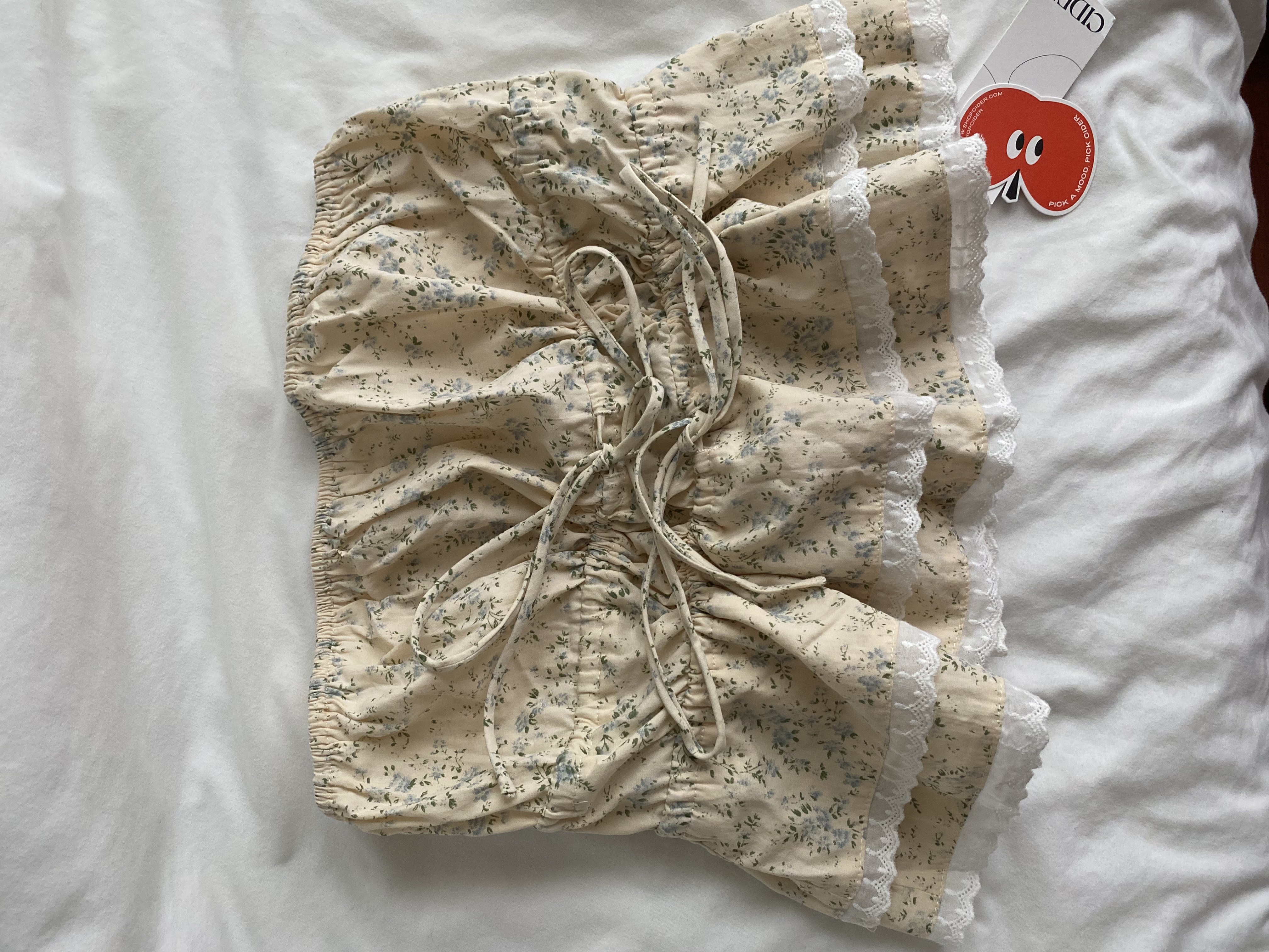 Floral Lace Hem Drawstring Tube Top For Daily Casual Vacation