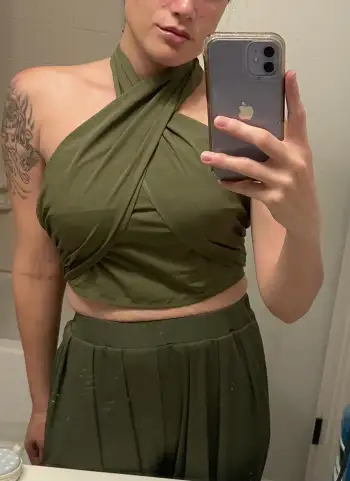 Cross Halter Shirred Back Crop Top