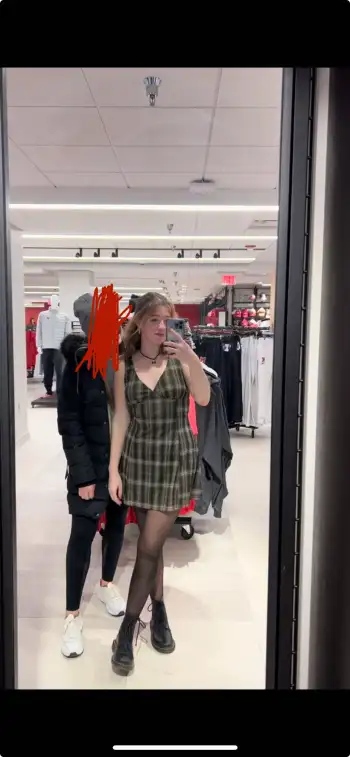 V-neck Check Mini Dress