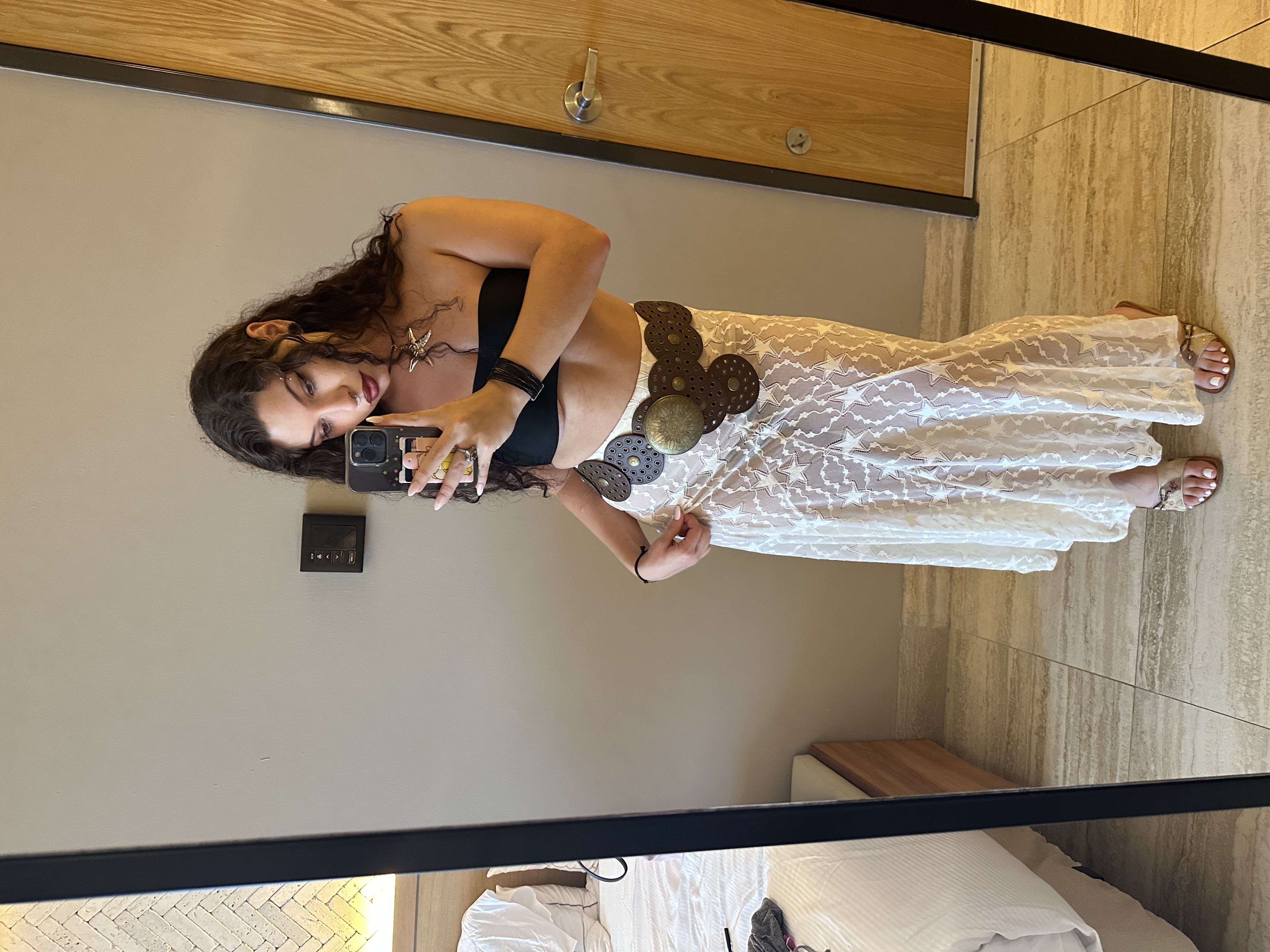 Lace Star Pattern Ruffle Maxi Skirt For Daily Casual Vacation