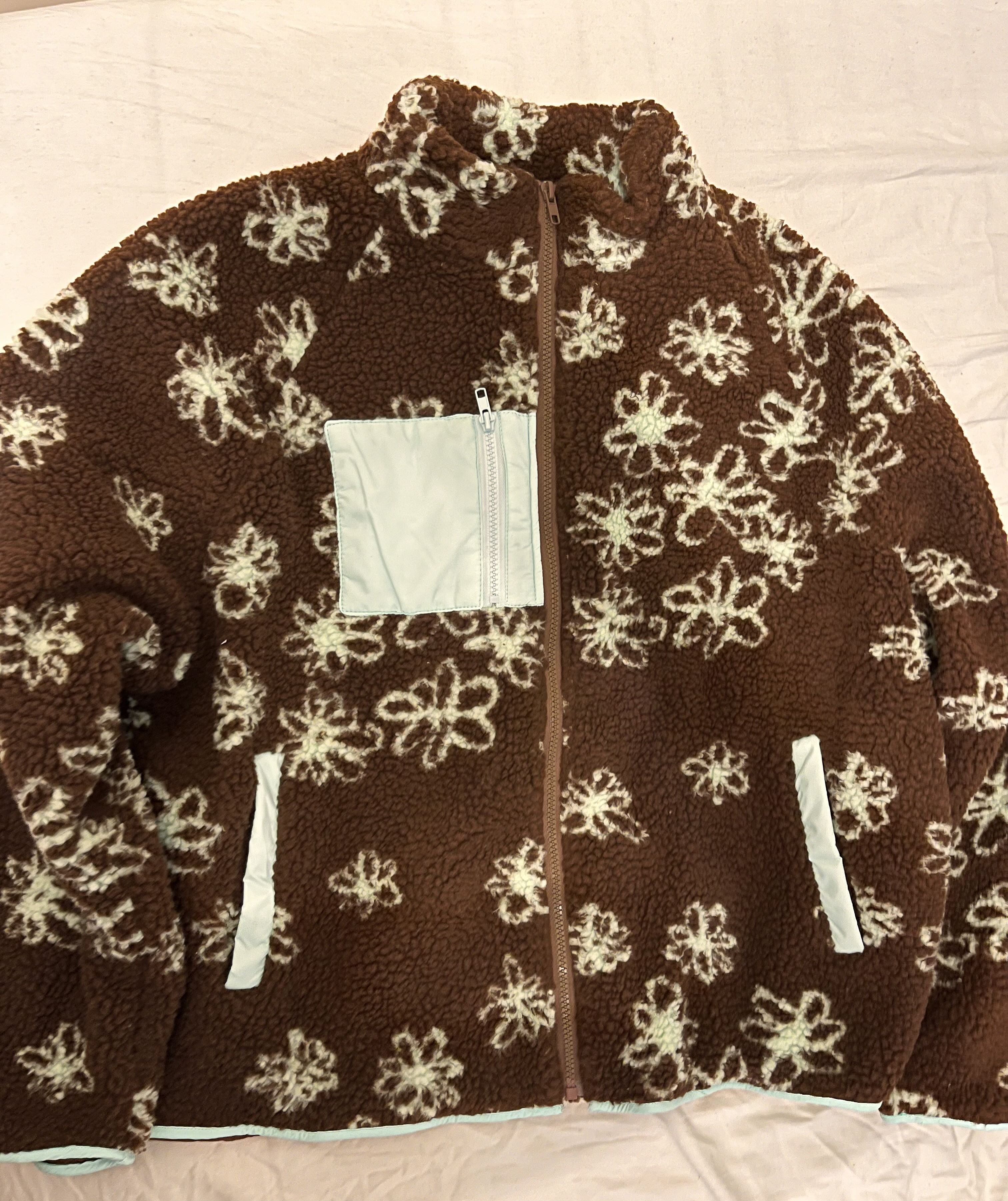 フリース フリーススタンドカラー花柄ポケットジャケット For