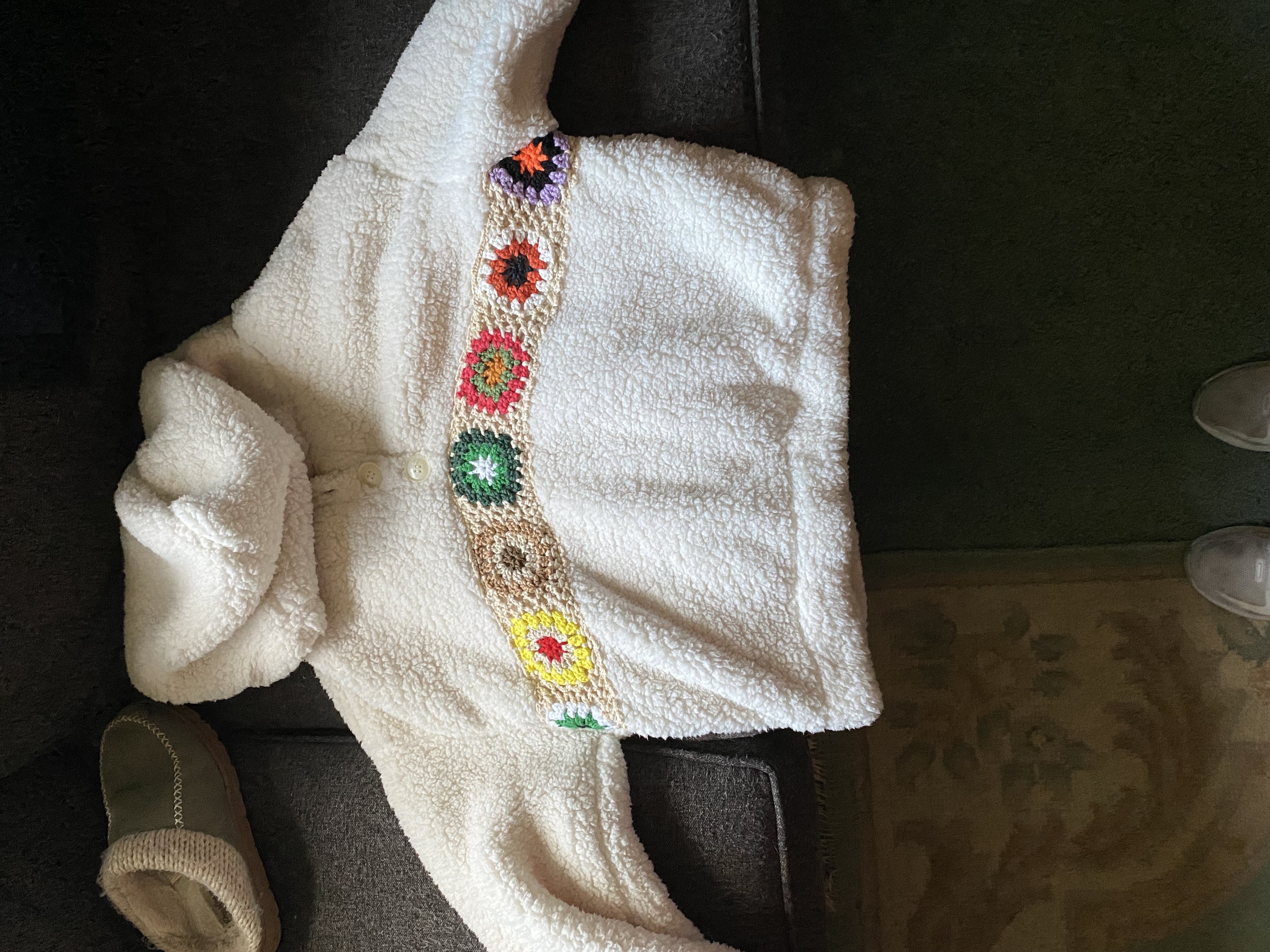 Fleece Floral Crochet Hoodie - Cider