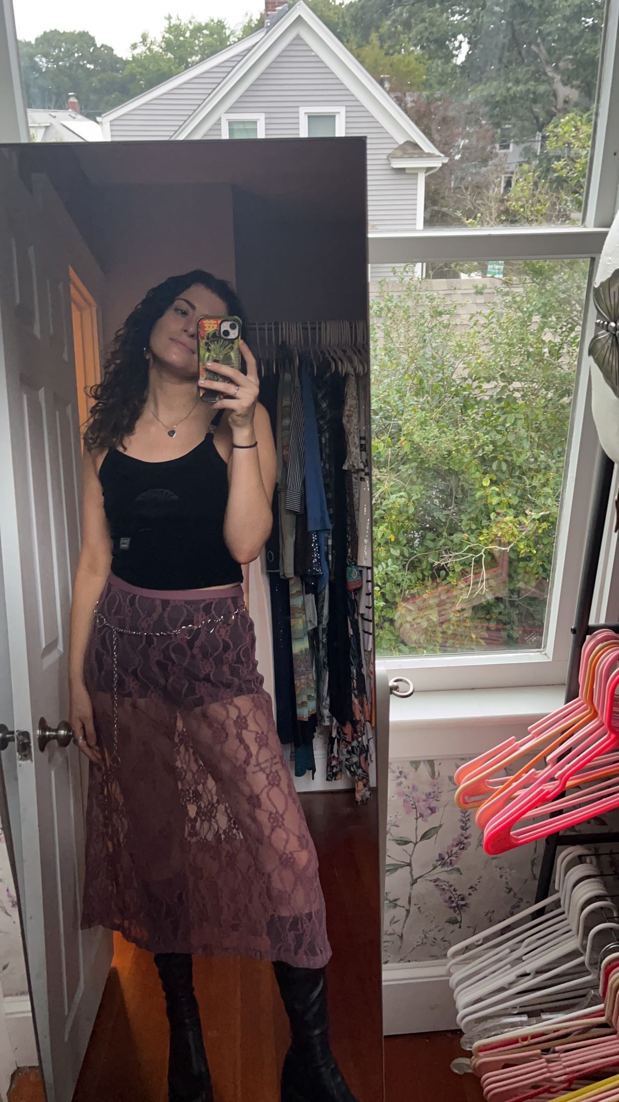 Lace Lace Floral Mid Waist Sheer Maxi Skirt For Daily Casual