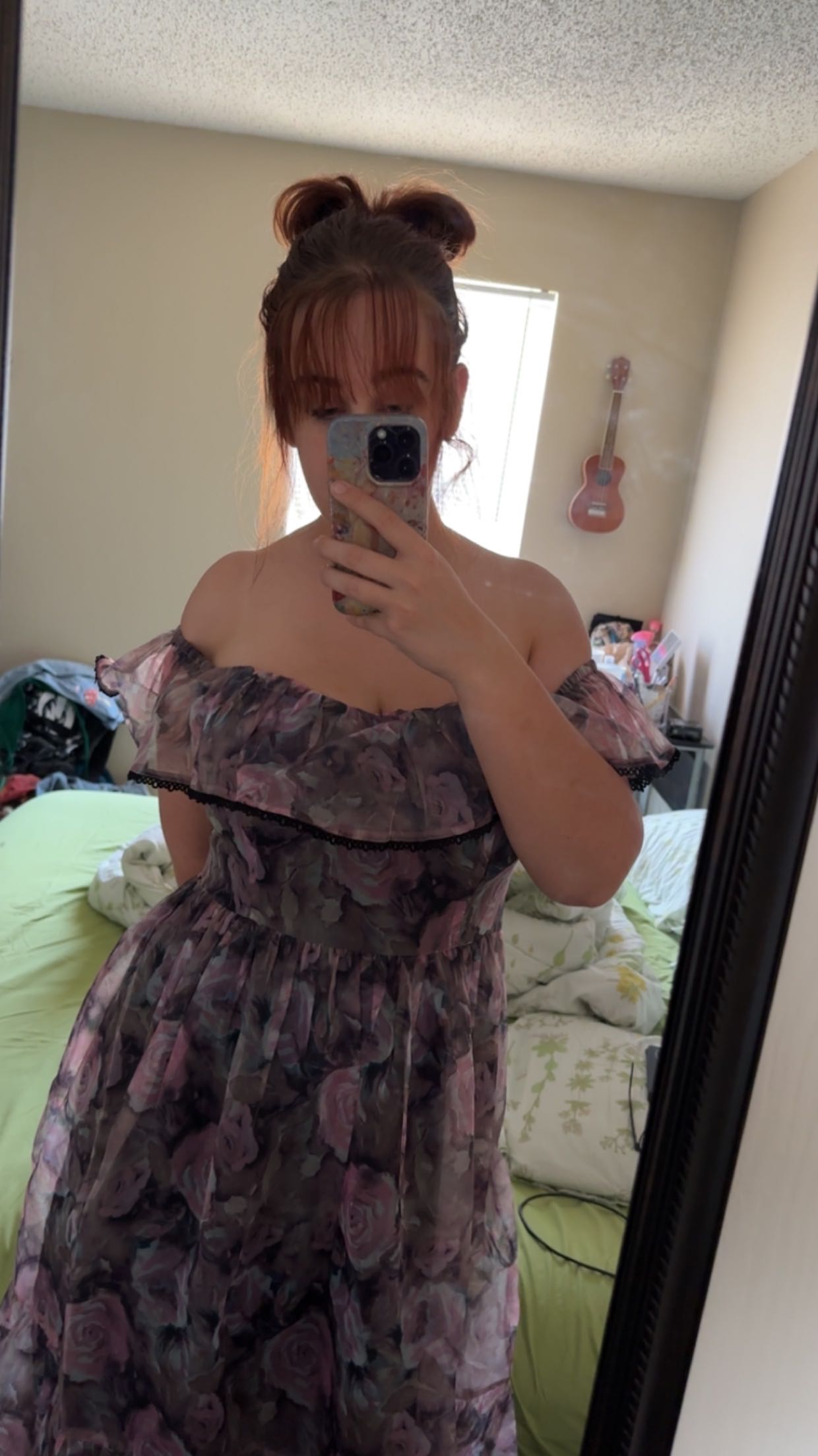 New color] Lace Trimmed Floral Dress