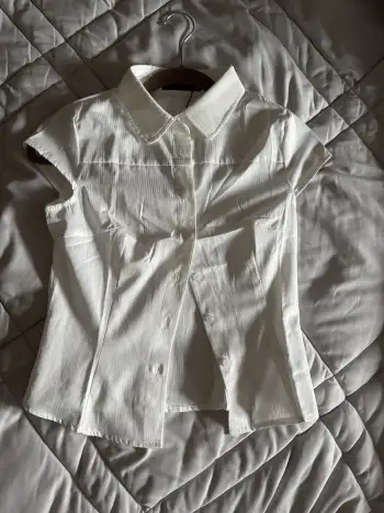 Woven Cotton-blend Polo Neck Stripe Short Sleeve Shirt For Work