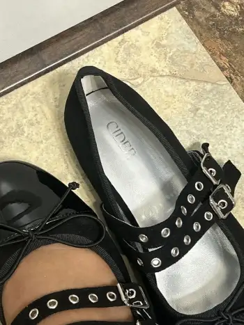 Double Strap Buckle Bowknot Ballet Mary Jane Flats