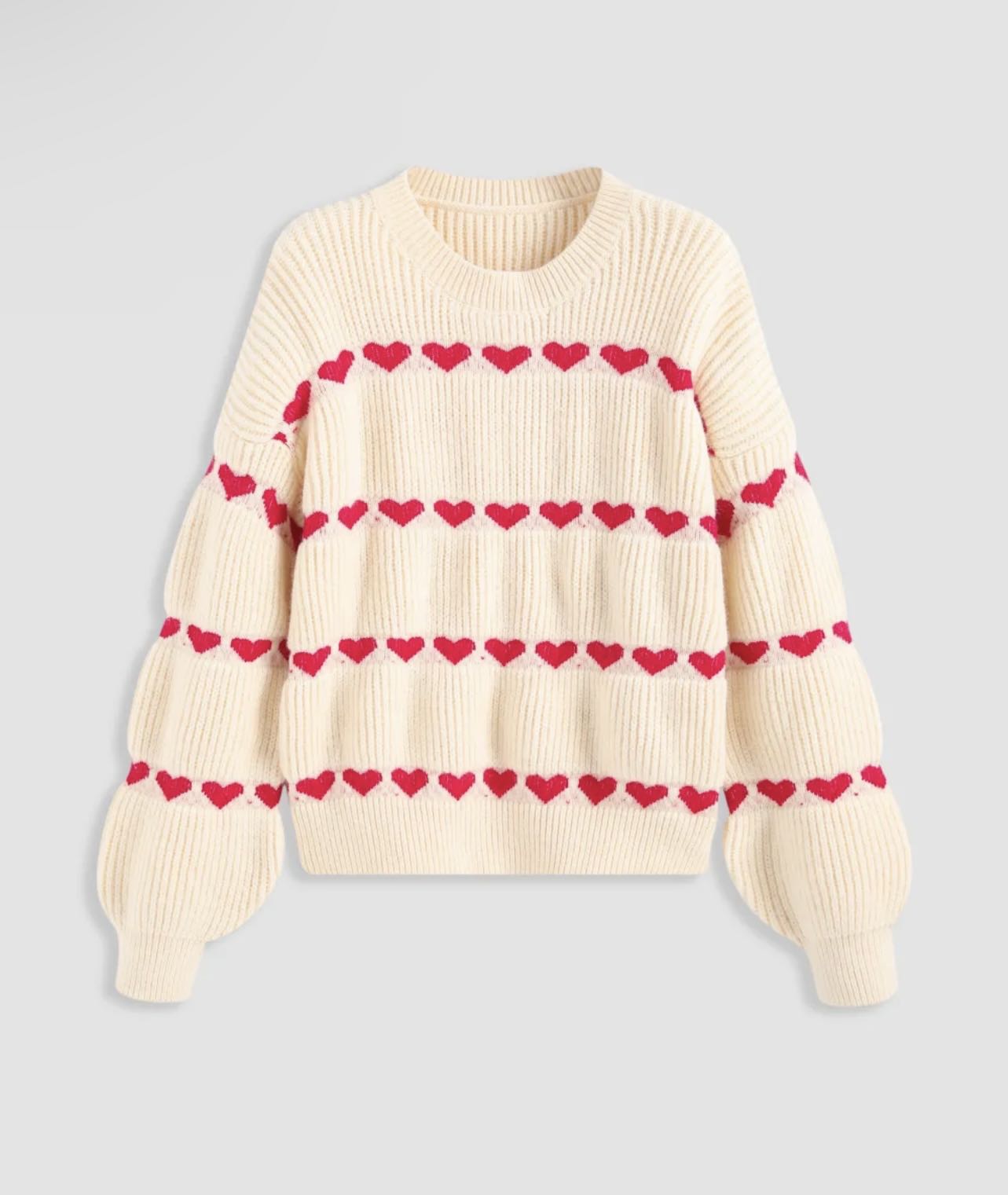 Heart Pattern Long Sleeve Sweater For School Work Home