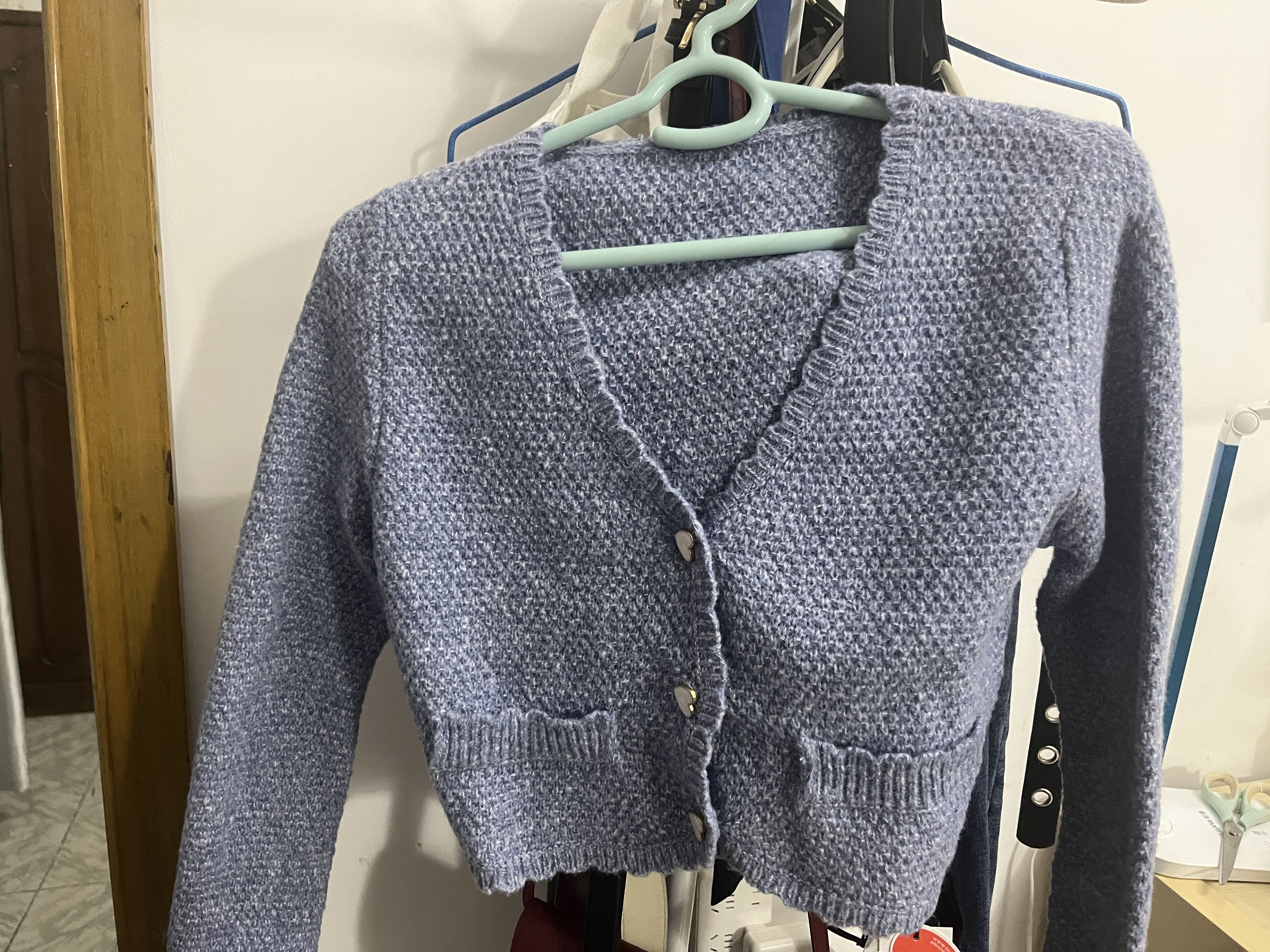 Knit Fabric V-neck Heart Button Cardigan For Daily Casual Work