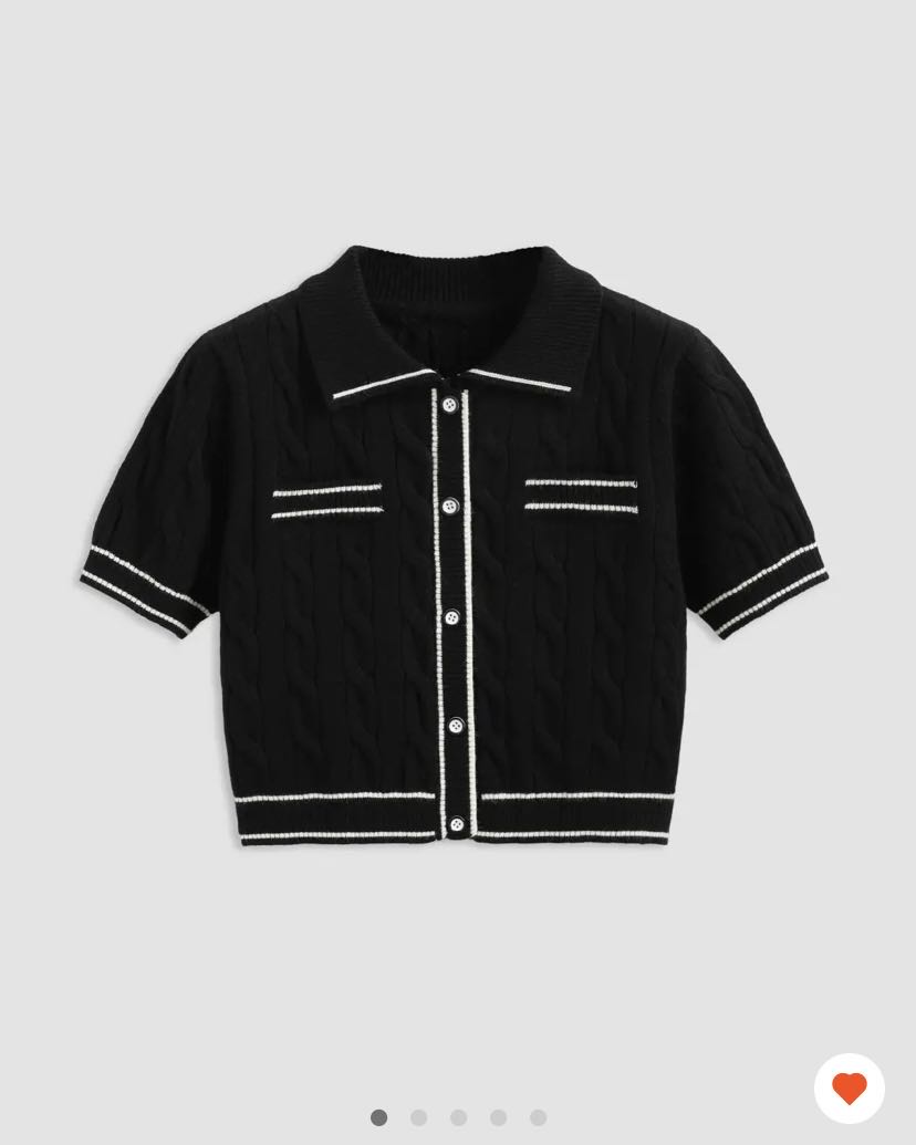 【BAON】[unisex] Tcon Net Collar Short Sleeve Knit Collar Button Knit Short Sleeve Crop Top For School Daily Casual