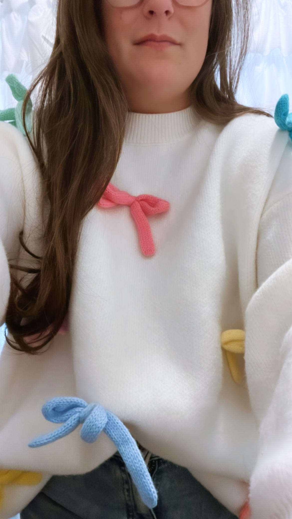Knit Fabric Colorful Bowknot Sweater For School Daily Casual Knit Fabric Colorful Bowknot Sweater For School Daily Casual