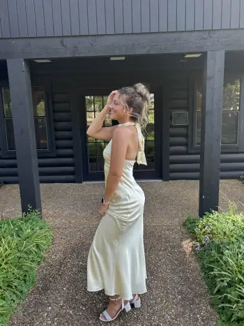 Satin Halter Neckline Backless Maxi Dress