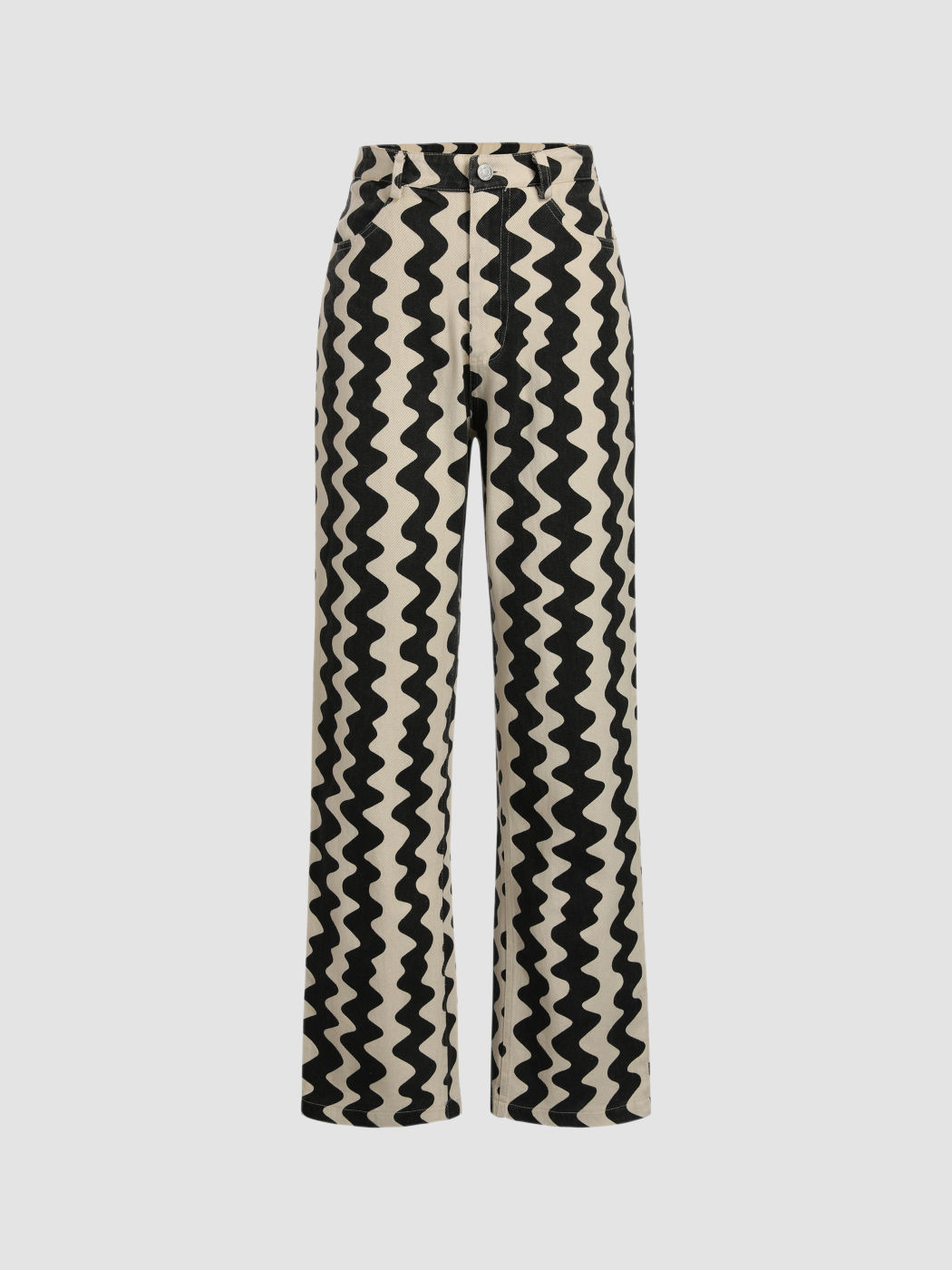 Mid Rise Wavy Retro Gerade Hosen