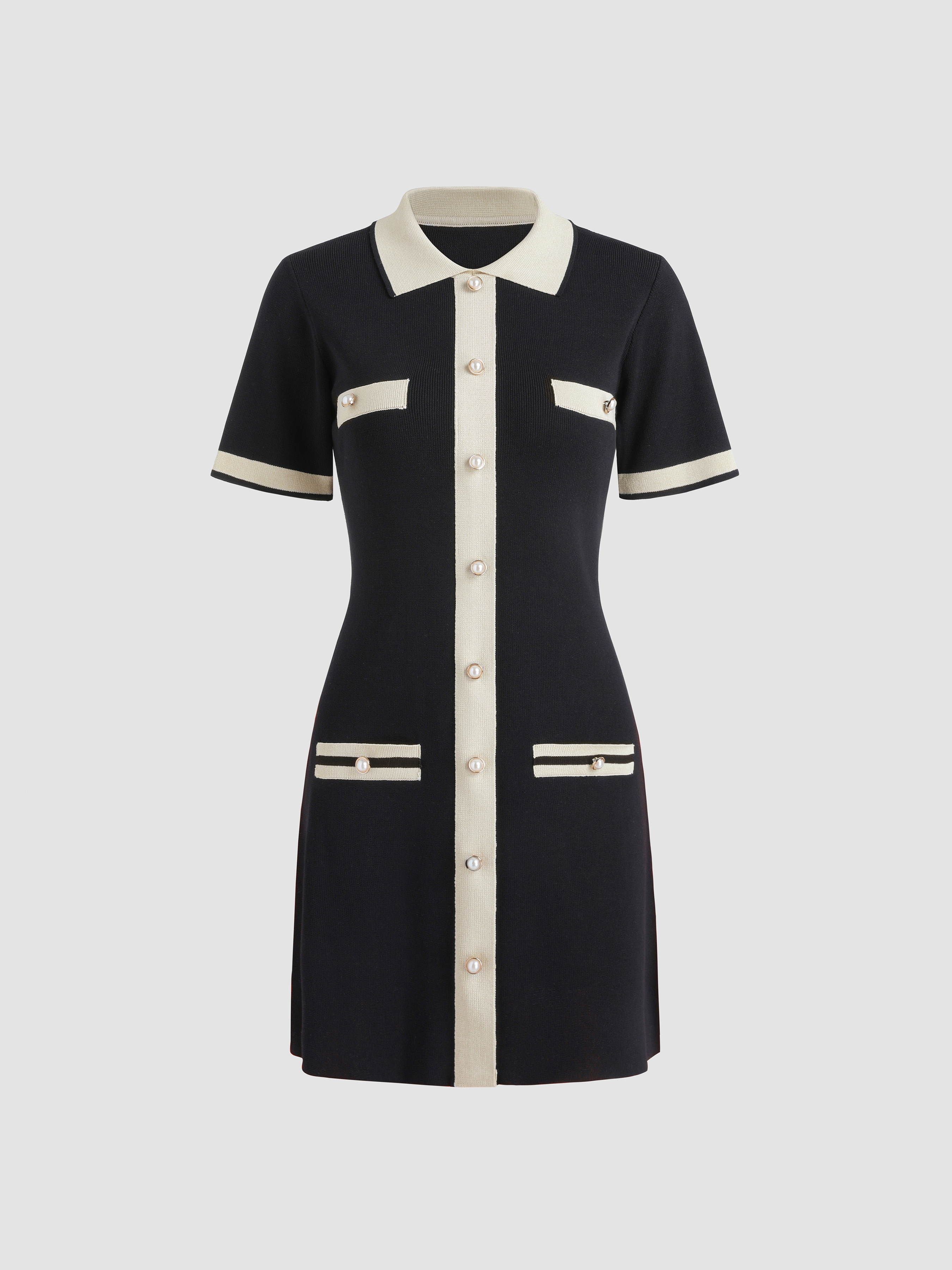 Contrasting Edge Pearl Knit Dress - Cider