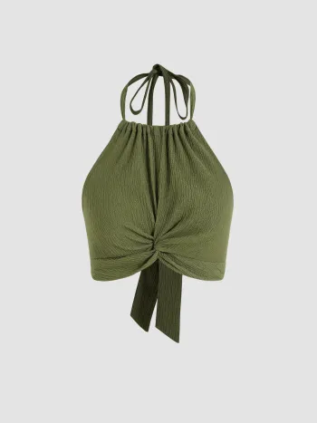  Einfarbige Textur Twist Halter Oberteile