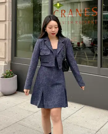 Tweed Notched Collar Long Sleeve Crop Blazer