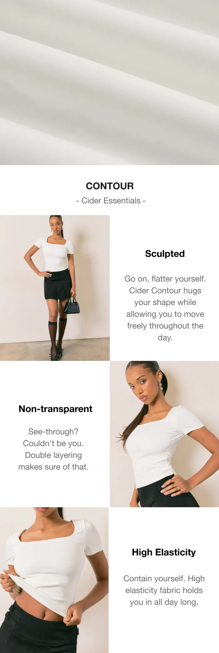 High Stretch Double Layered U-neckline Solid Short Sleeve Top