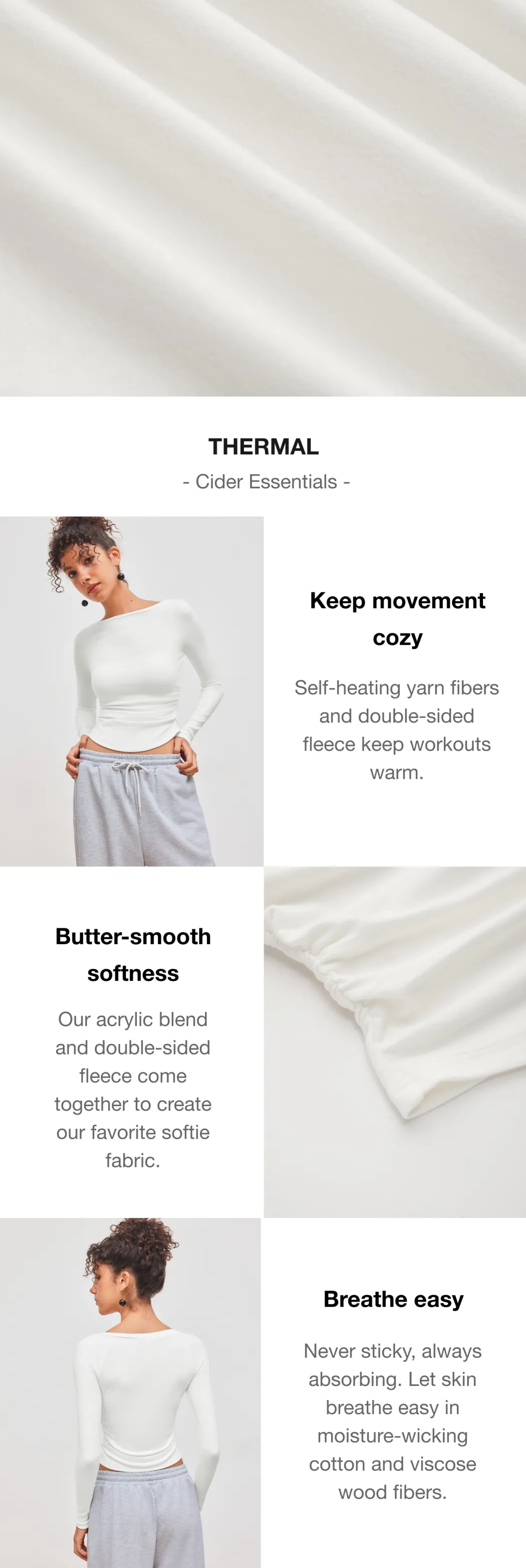 Thermal Cotton-blend Boat Neck Solid Ruched Long Sleeve Tee