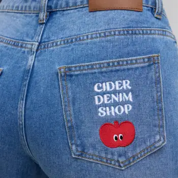 Cider Denim Mid Rise Solid Bowknot Pocket Wide Leg Jeans