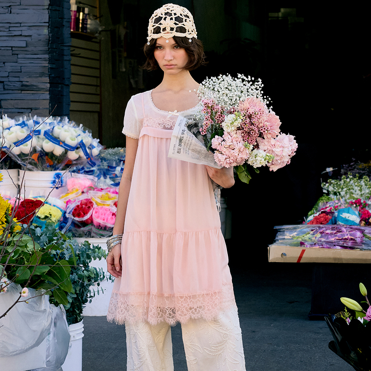 Woven V-neck Floral Lace Oversized Flared Mini Dress For Daily Casual Date