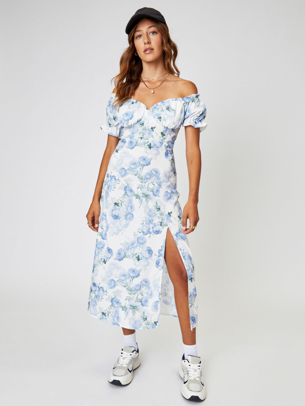 Floral Off-shoulder Slit Midi Dress