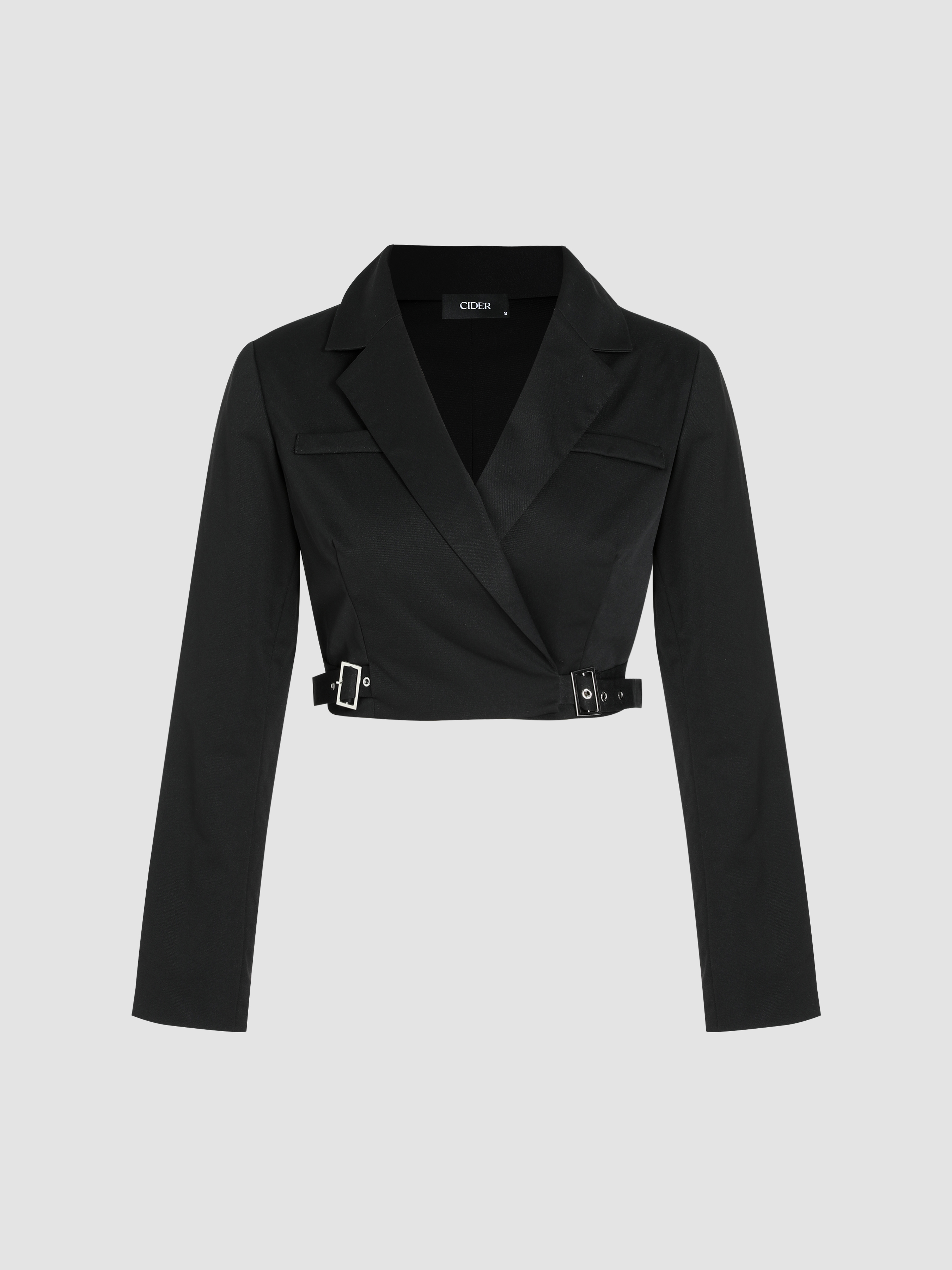 Solid Buckle Crop Blazer