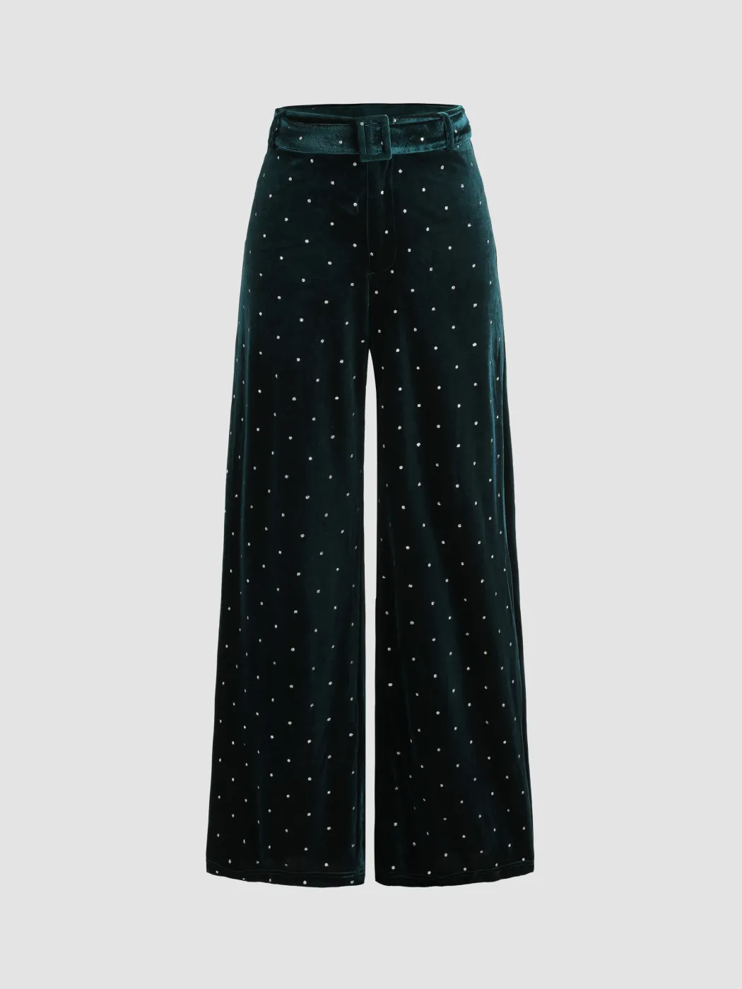  Samthose mit Diamant-Detail, weitem Bein und Gürtel