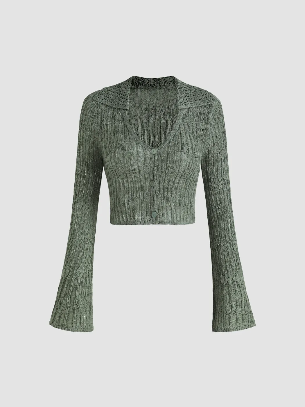 Fall Cardigan Knit Fabric Rib Knit Hollow Out Cardigan For Daily Casual