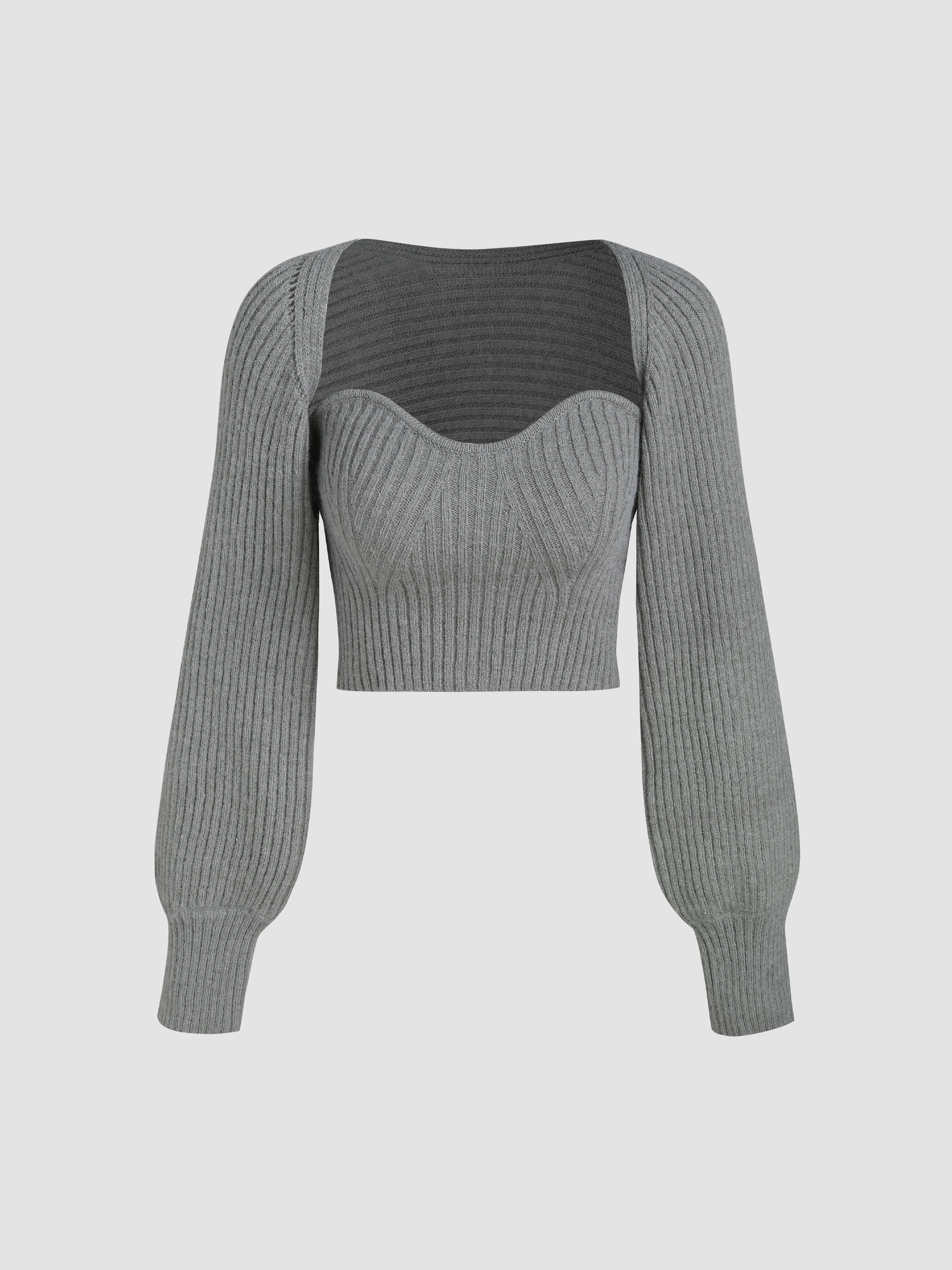 Two-Piece Rib Knit Long Sleeve Crop Top