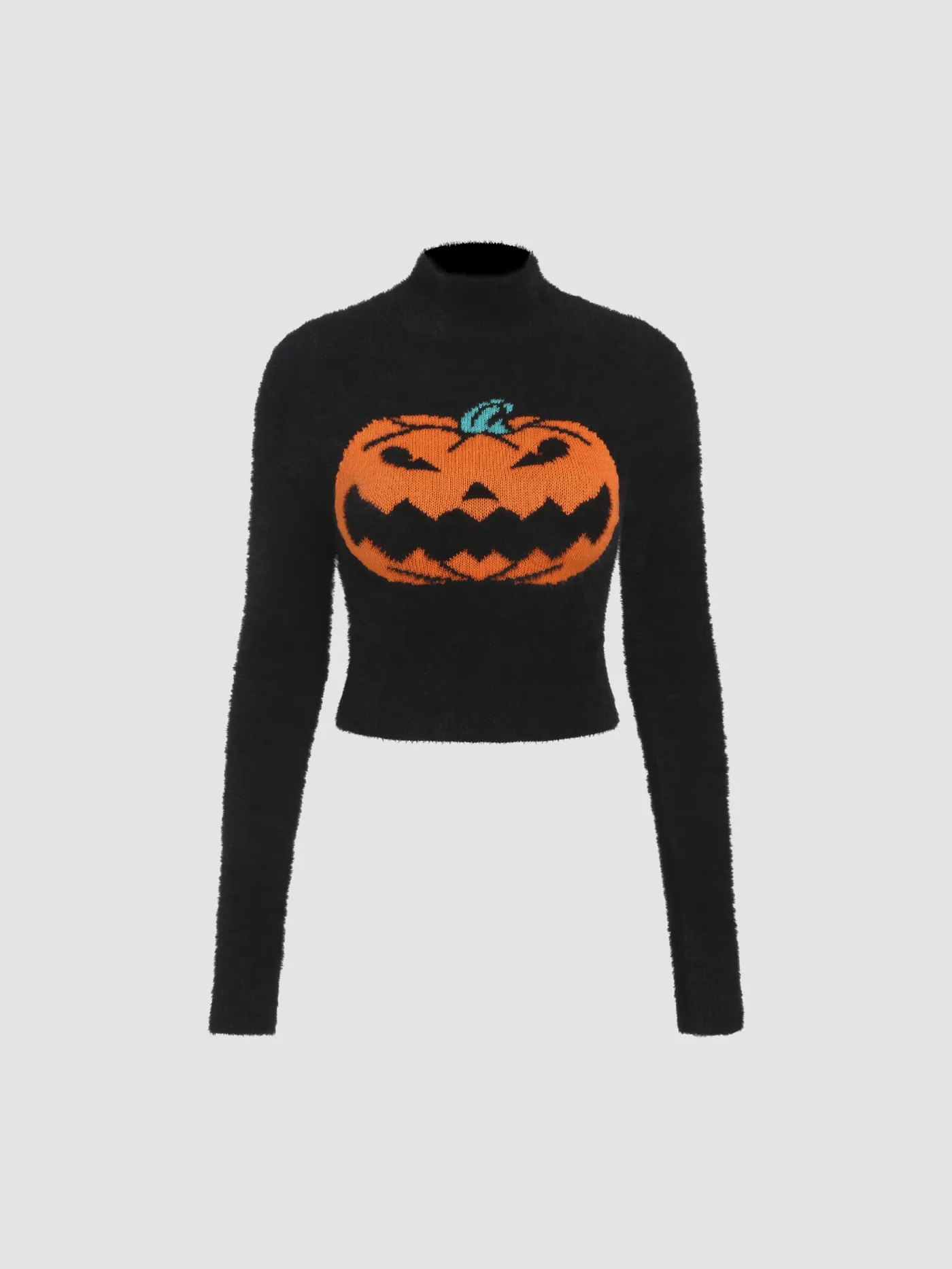 Lantern Pattern Knitted Long Sleeve Crop Top