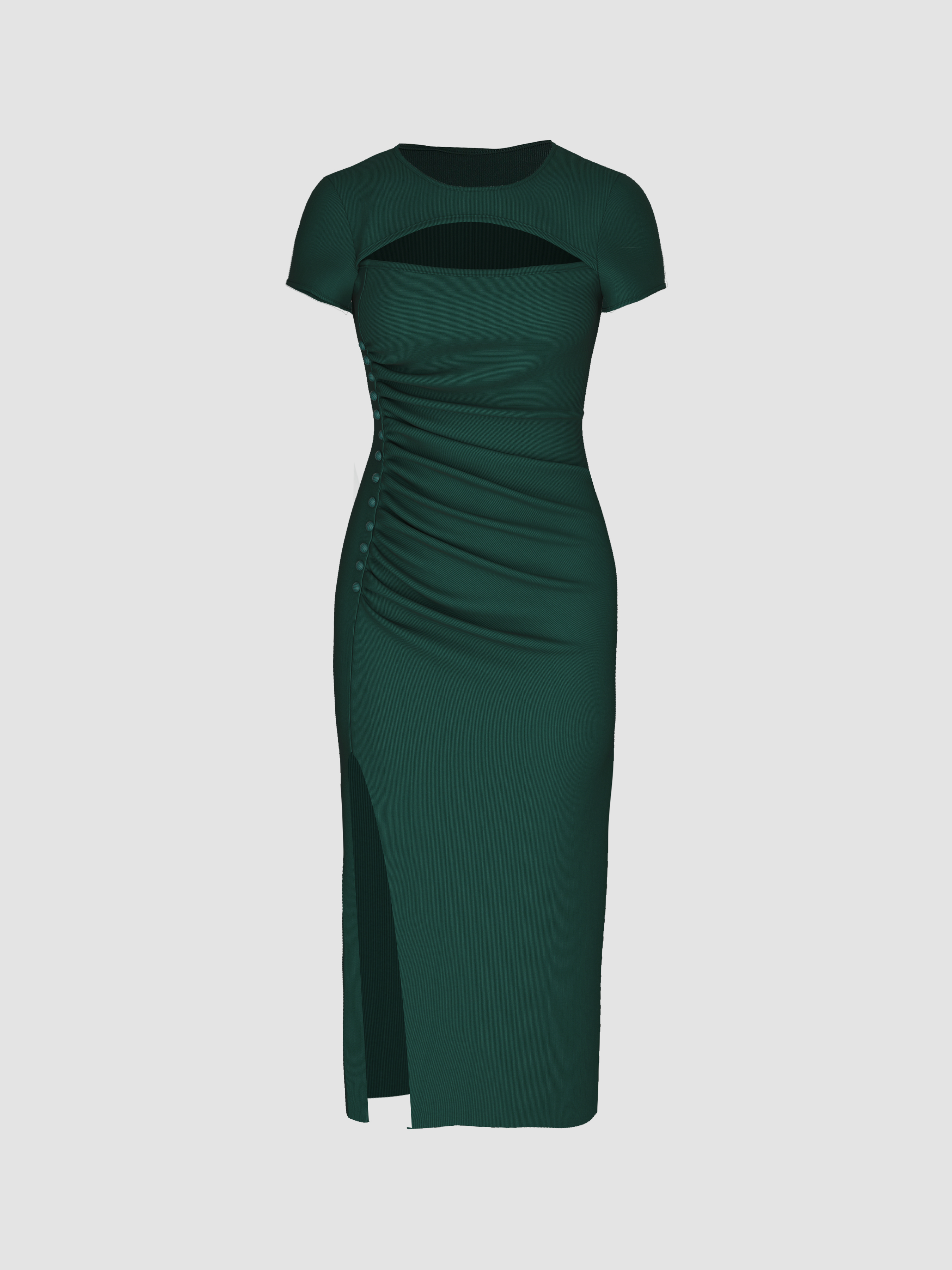 Knit Fabric Solid Cut Out Split Midi Dress For Coffee Shop Vacation Work Holiday