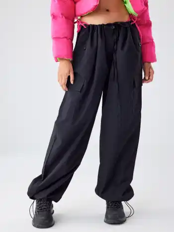Schlanke Version einfarbige Cargo-Hosen mit niedriger Taille