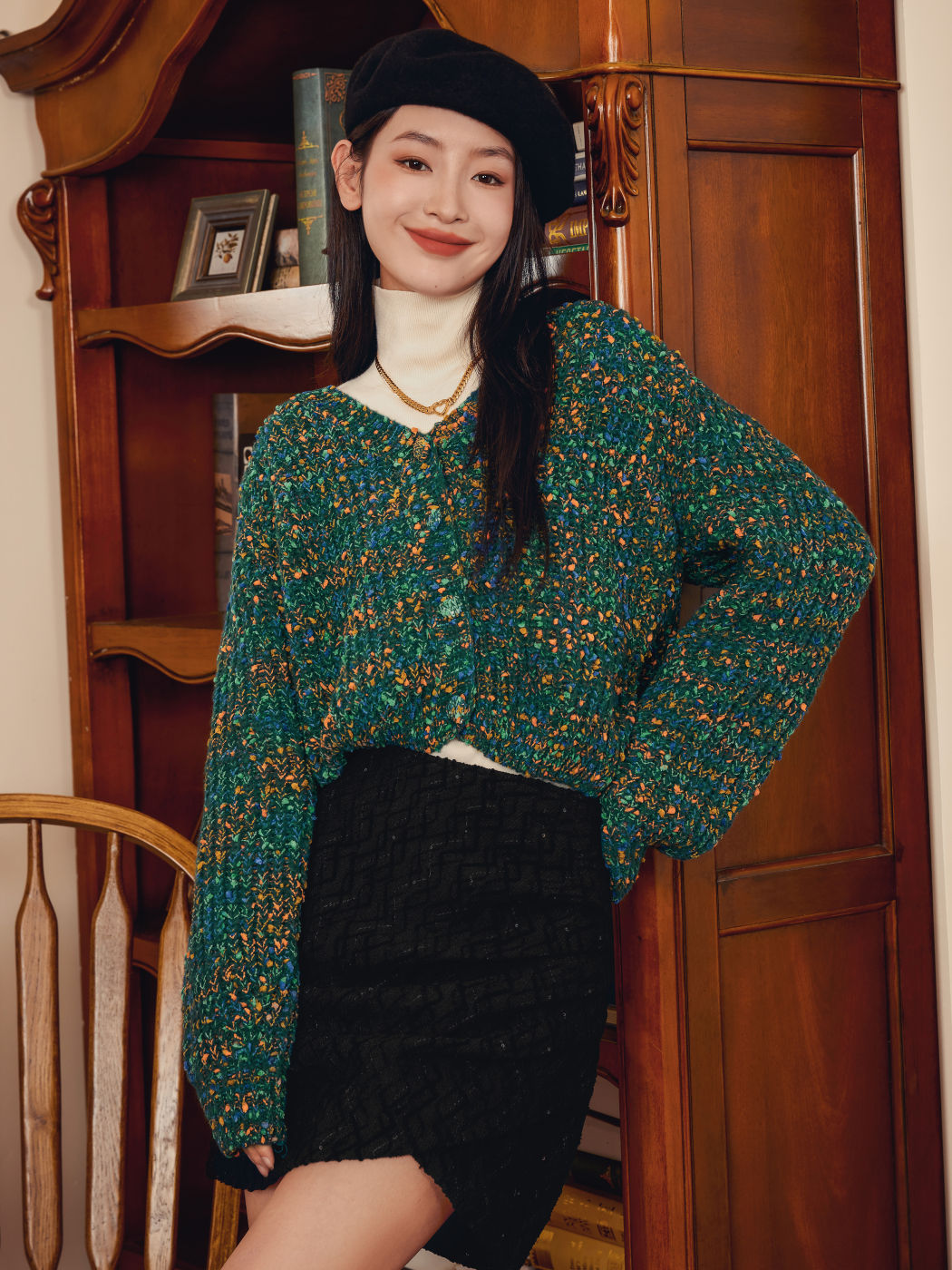 Tweed Solid Texture Split Mini Skirt