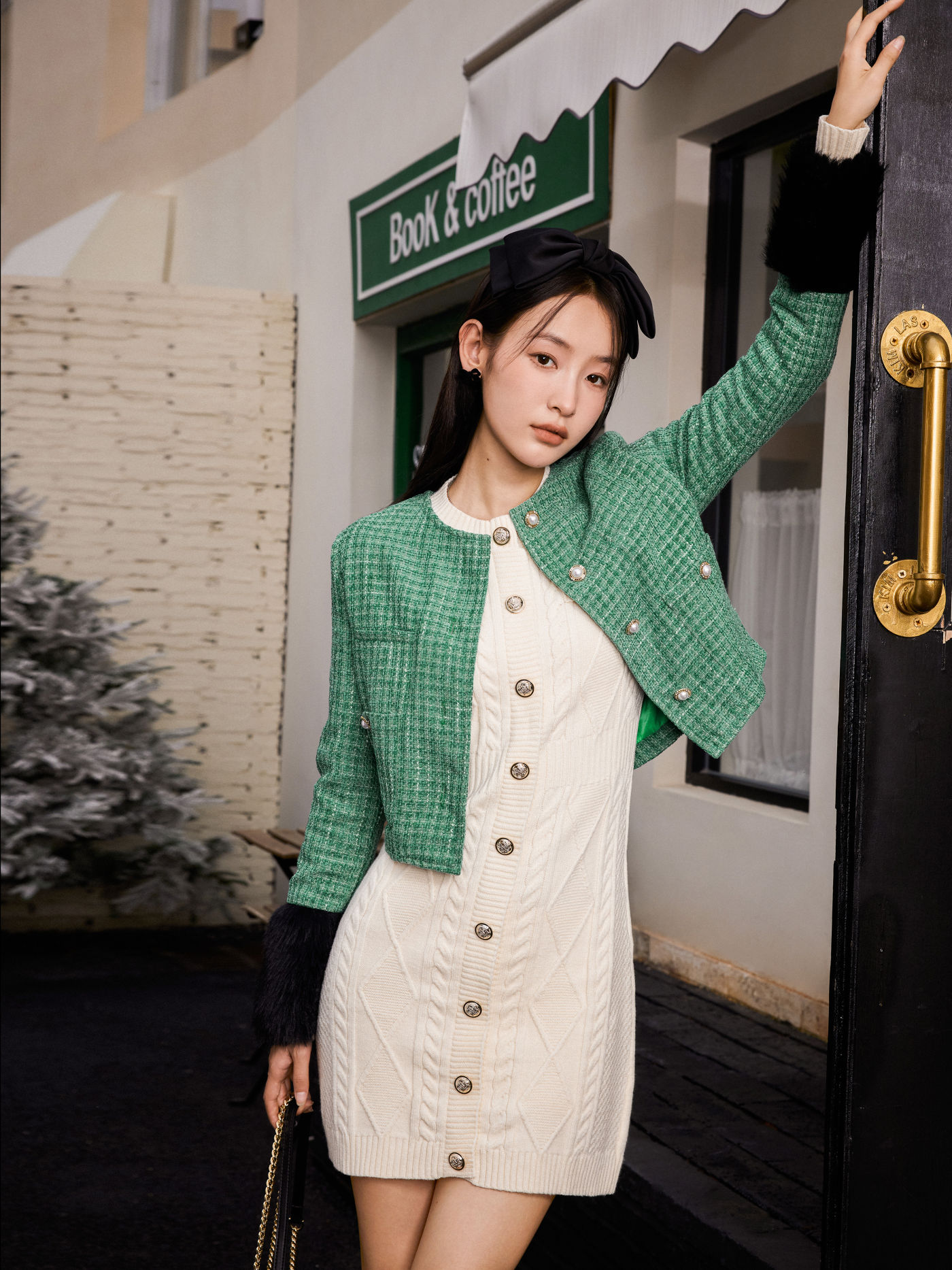 Knit Solid Round Neckline Button Midi Dress